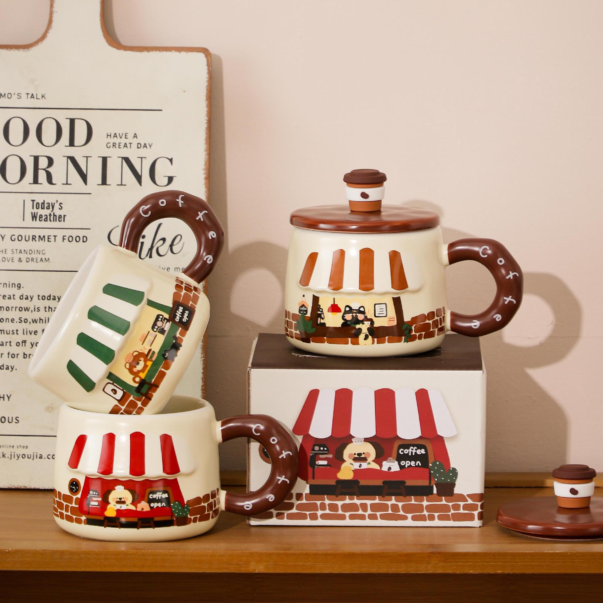 Dust-proof covered cartoon cute bear ceramic cup, high appearance level set, home souvenir gift, office mug pic 12