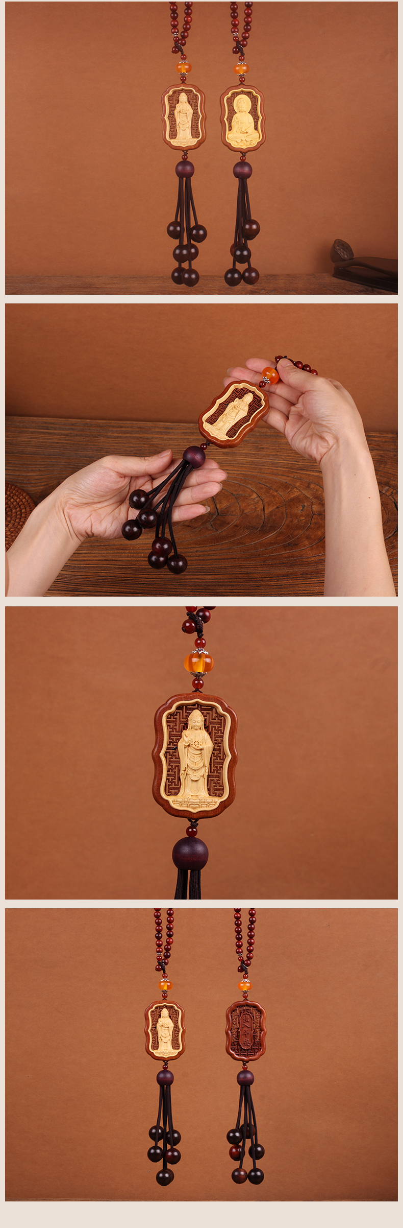 灵隐寺同款网红保平安枣木镶嵌黄杨木佛像观音像汽车内饰后视镜车挂件详情10