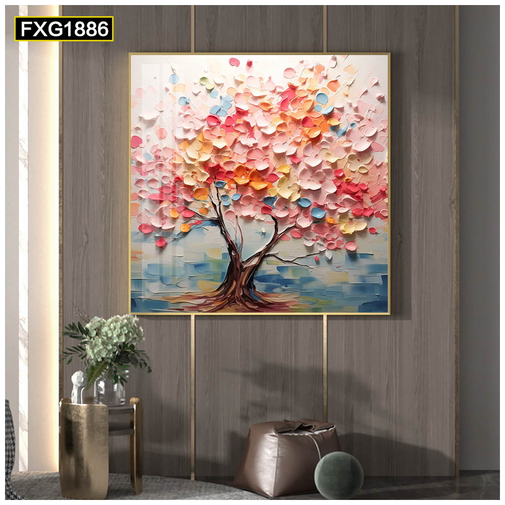Jiusheng hand-painted Money Tree Oil Painting, Golden Tree Hand-painted Oil Painting, 600*600mm frameless painting, canvas painting, can be done as spray painting oil painting, various styles, large quantity discounts, can be done as framed painting, European and American style decorative painting oil painting details Picture