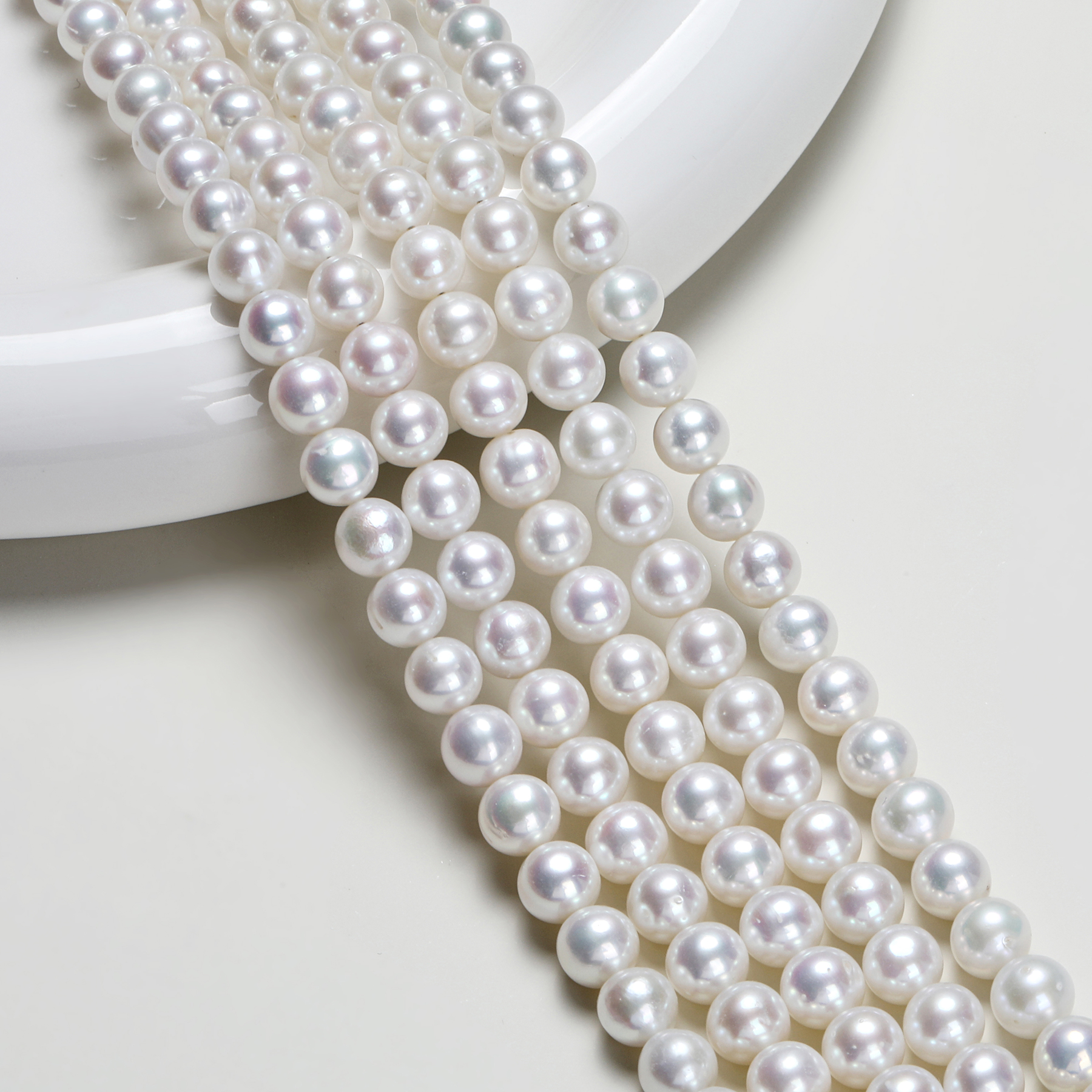 8-9天然淡水近正圆强光珍珠项链表皮干净毛衣项链链材料半成品串珠批发
