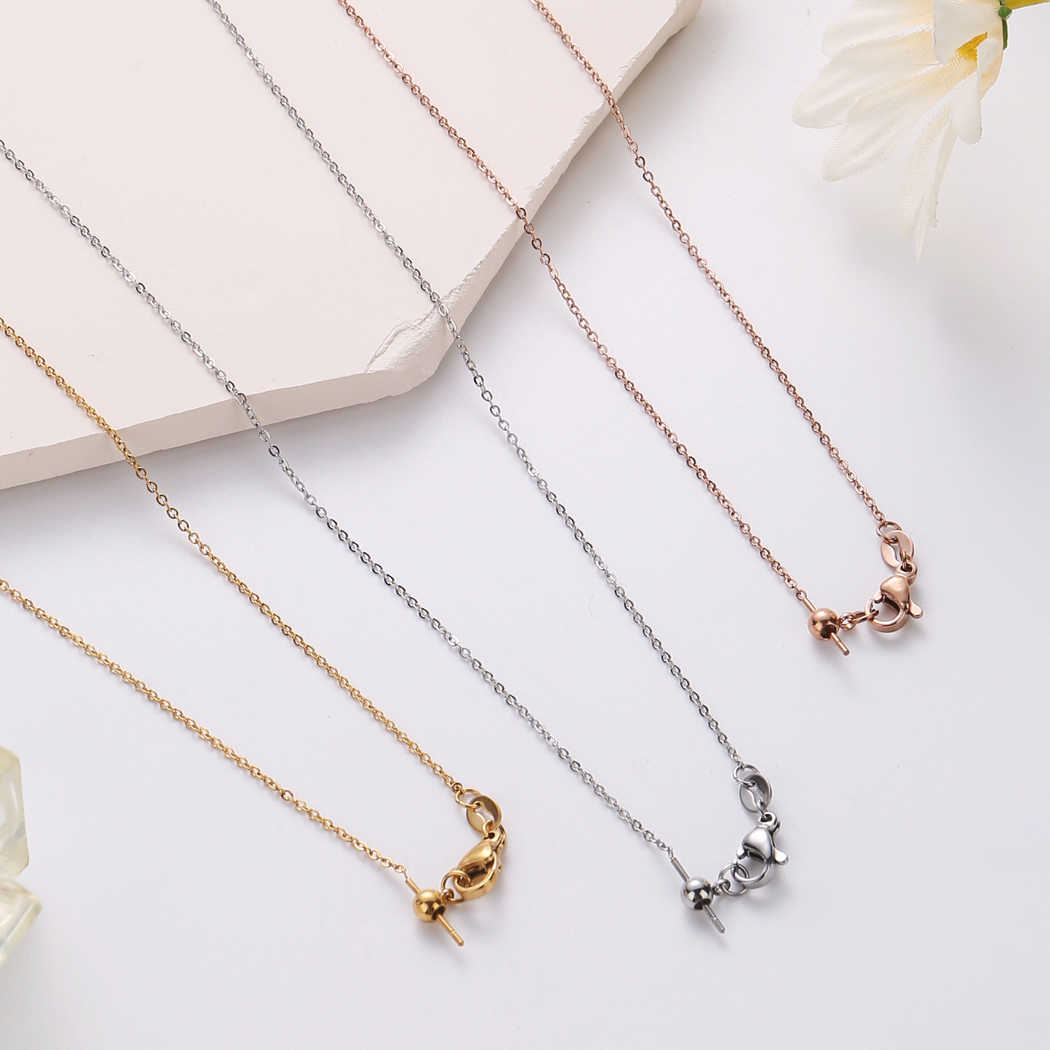 Korean chain S925 K-gold-plated DIY necklace, O-shaped chain, universal pin, adjustable positioning, beaded and collarbone chain Item Picture