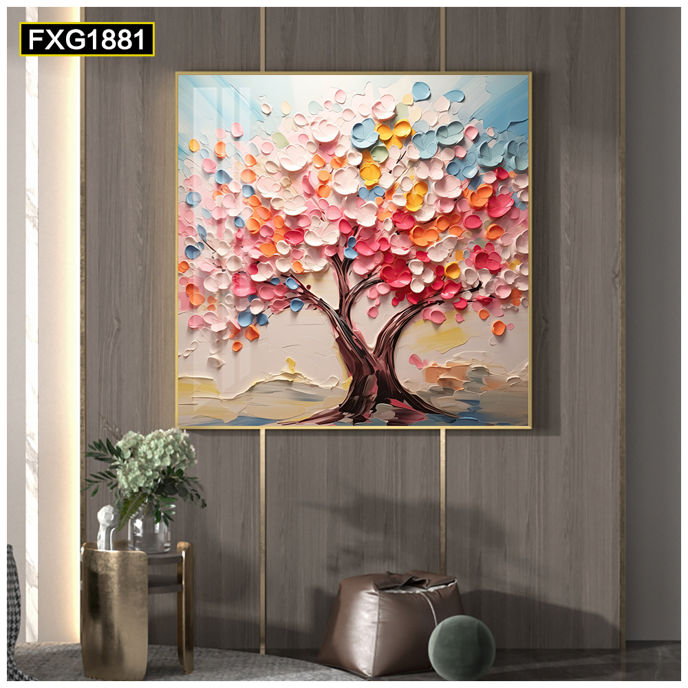 Jiusheng hand-painted Money Tree Oil Painting, Golden Tree Hand-painted Oil Painting, 600*600mm frameless painting, canvas painting, can be done as spray painting oil painting, various styles, large quantity discounts, can be done as framed painting, European and American style decorative painting oil painting Application Scenario