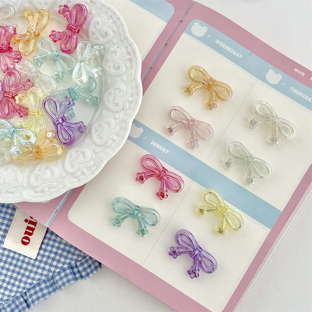 Acrylic transparent AB color-coated meteor tail bow vertical hole beaded DIY mobile phone rope keychain pen string accessories