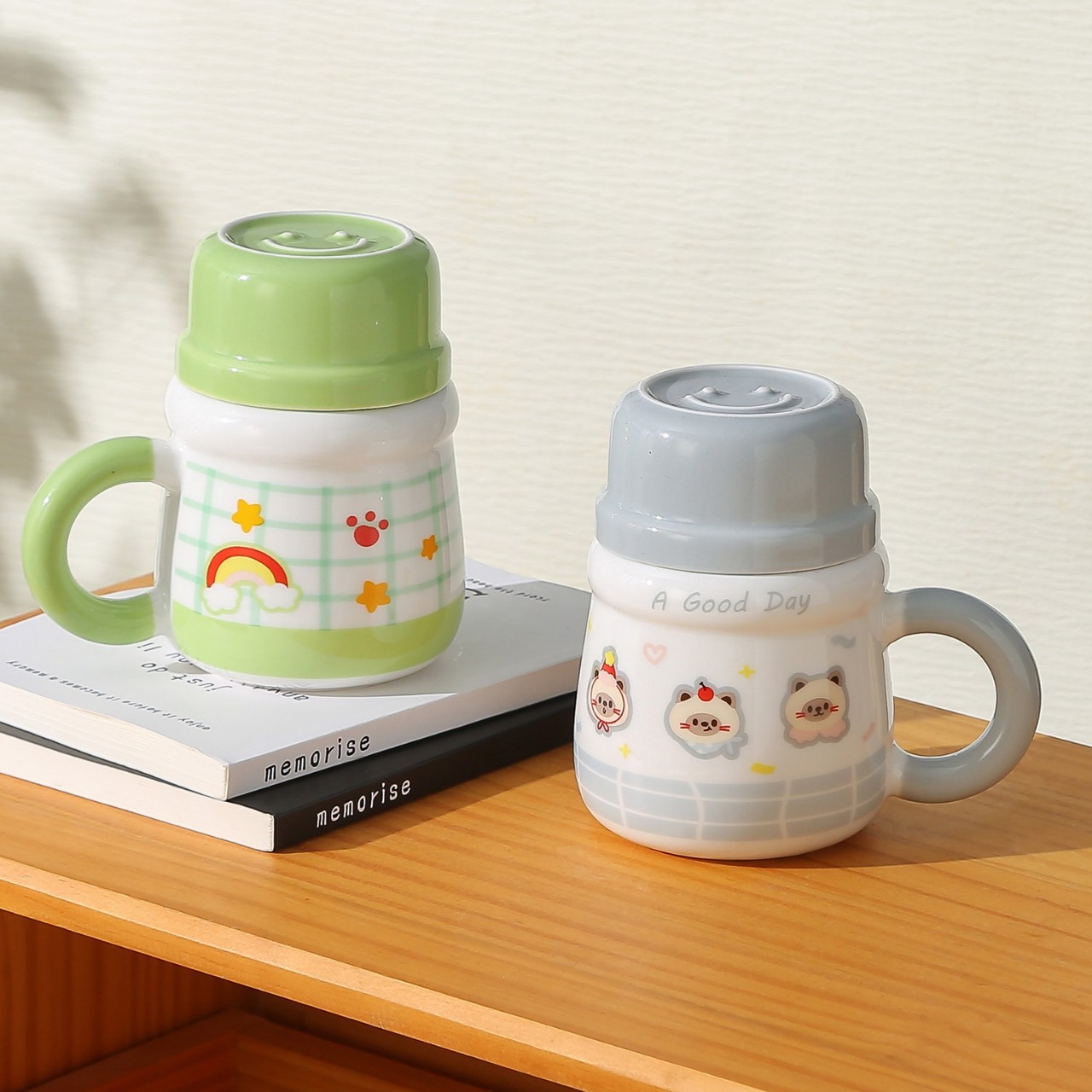 Cute cat ceramic cup with lid, home mug, gift from best friend, birthday present, coffee cup, souvenir Specification image