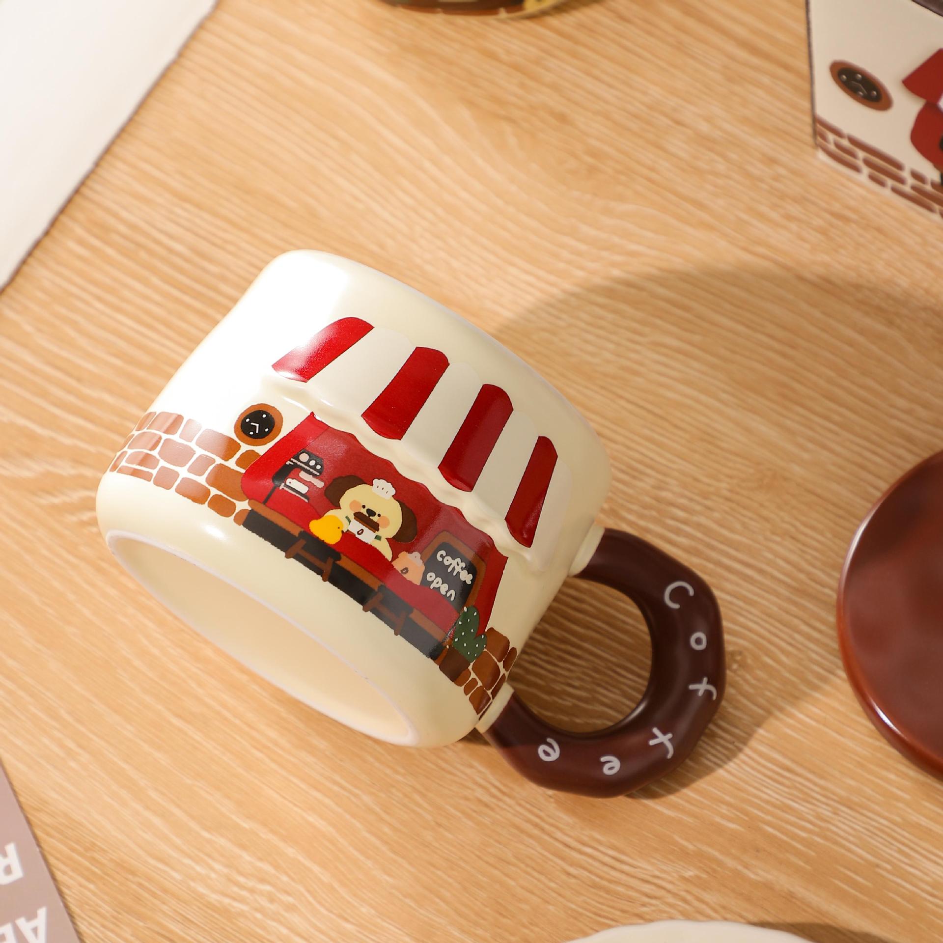 Dust-proof covered cartoon cute bear ceramic cup, high appearance level set, home souvenir gift, office mug pic 8