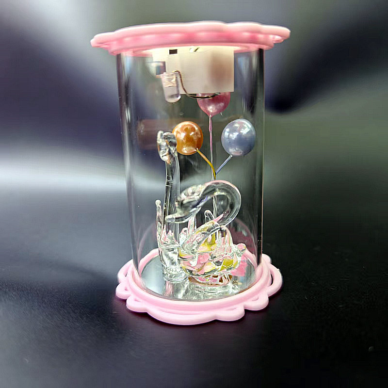 直筒8.5*6.5cm玻璃带灯摆件 金贝达瓷器水晶 7860-3322 拉丝玻璃工艺品摆件产品图