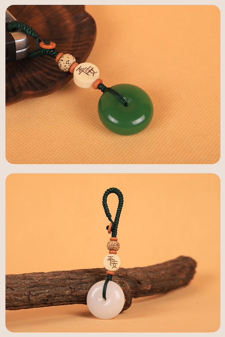手工编织中国结玉石平安扣菩提果平安路路通车钥匙扣挂件挂饰品汽车用品详情9