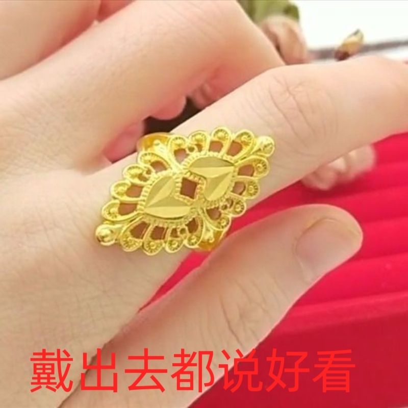 厂家直销手饰戒指越南沙金个性时尚潮流女款双心戒指黄铜镀真金指环地摊展销货源批发