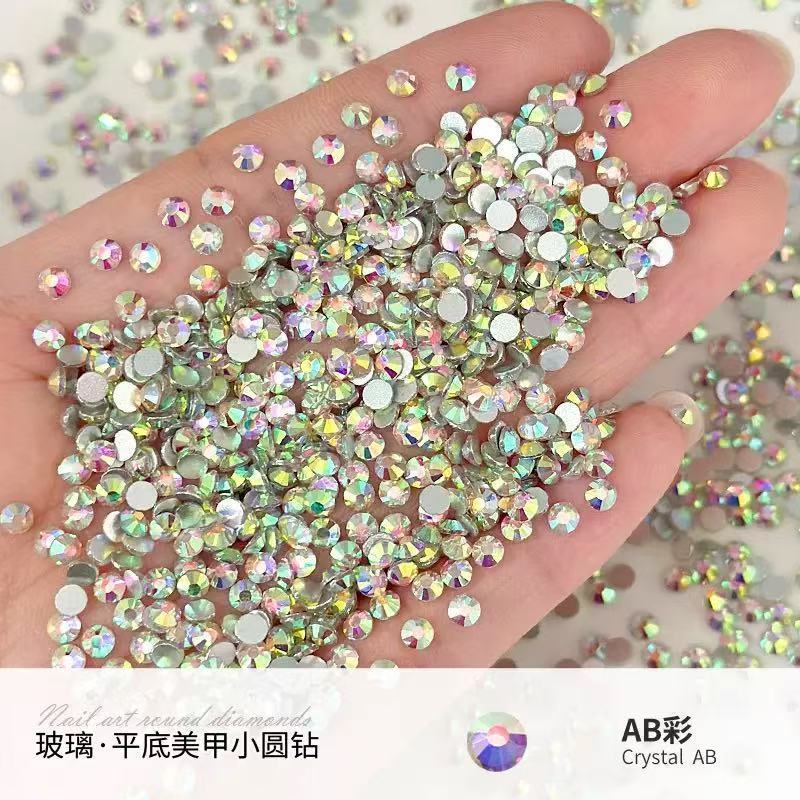 Sparkling King Fan with Diamond SS4 AB Bare Diamond Transparent Round Diamond Flat Diamond Aurora Iridescent Glass Nail Diamond Decoration Nail Sticker detail image 14