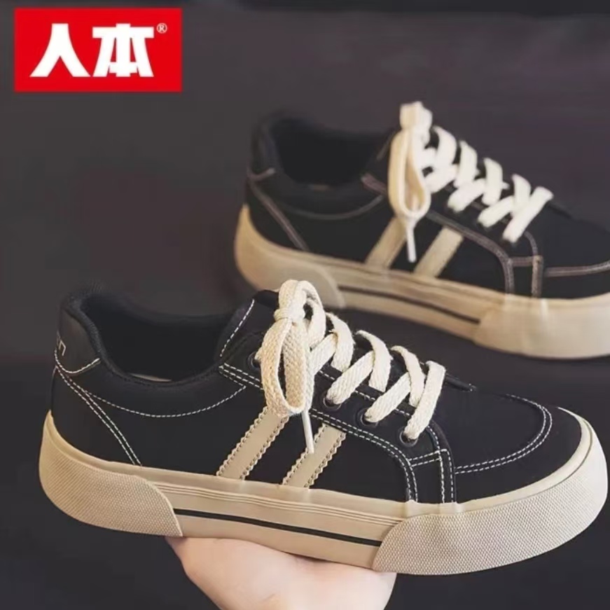 Renben 2025 Breathable women's Canvas Shoes in black classic style +ins trendy colors (beige brown/beige black/Milan), a versatile daily accessory details Picture