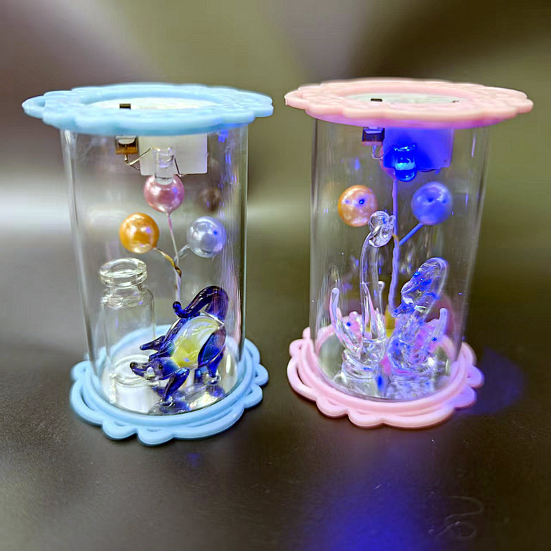 直筒8.5*6.5cm玻璃带灯摆件 金贝达瓷器水晶 7860-3322 拉丝玻璃工艺品摆件白底实物图