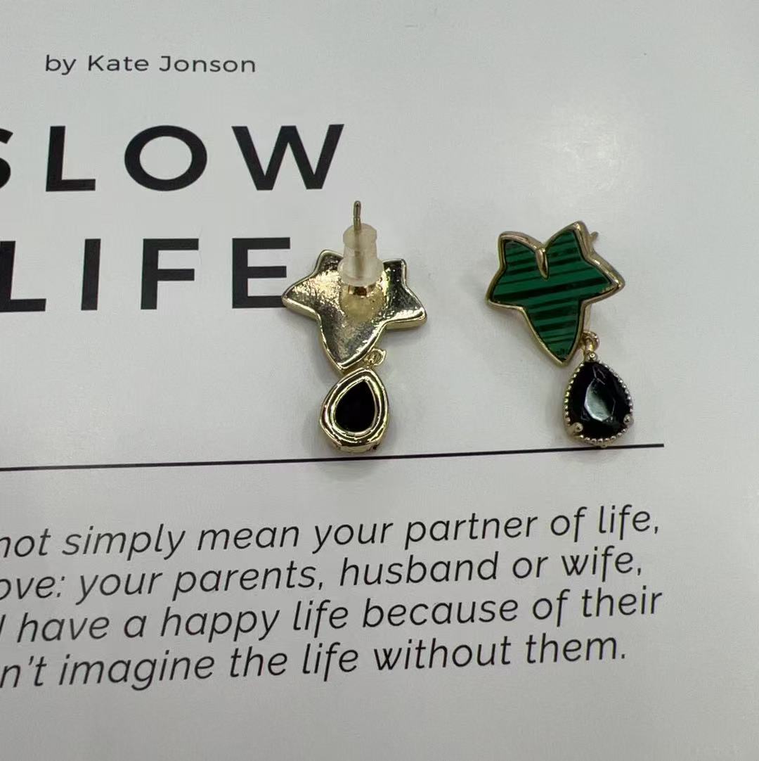 潮银针树叶水晶耳环2025年新款潮网红百搭珍珠耳钉高级感轻奢耳饰 