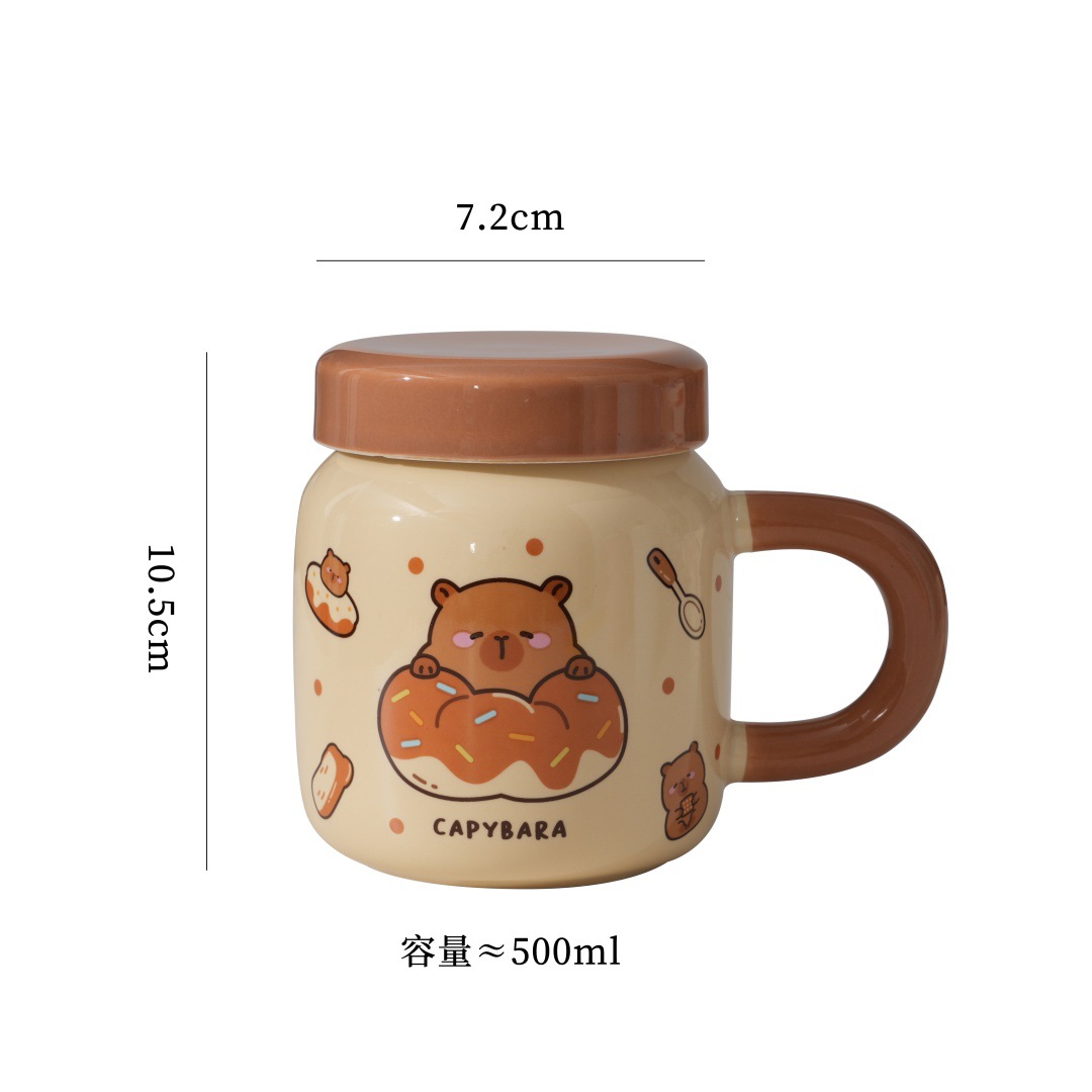 Dust-proof covered cartoon cute bear ceramic cup, high appearance level set, home souvenir gift, office mug, water cup Item Picture