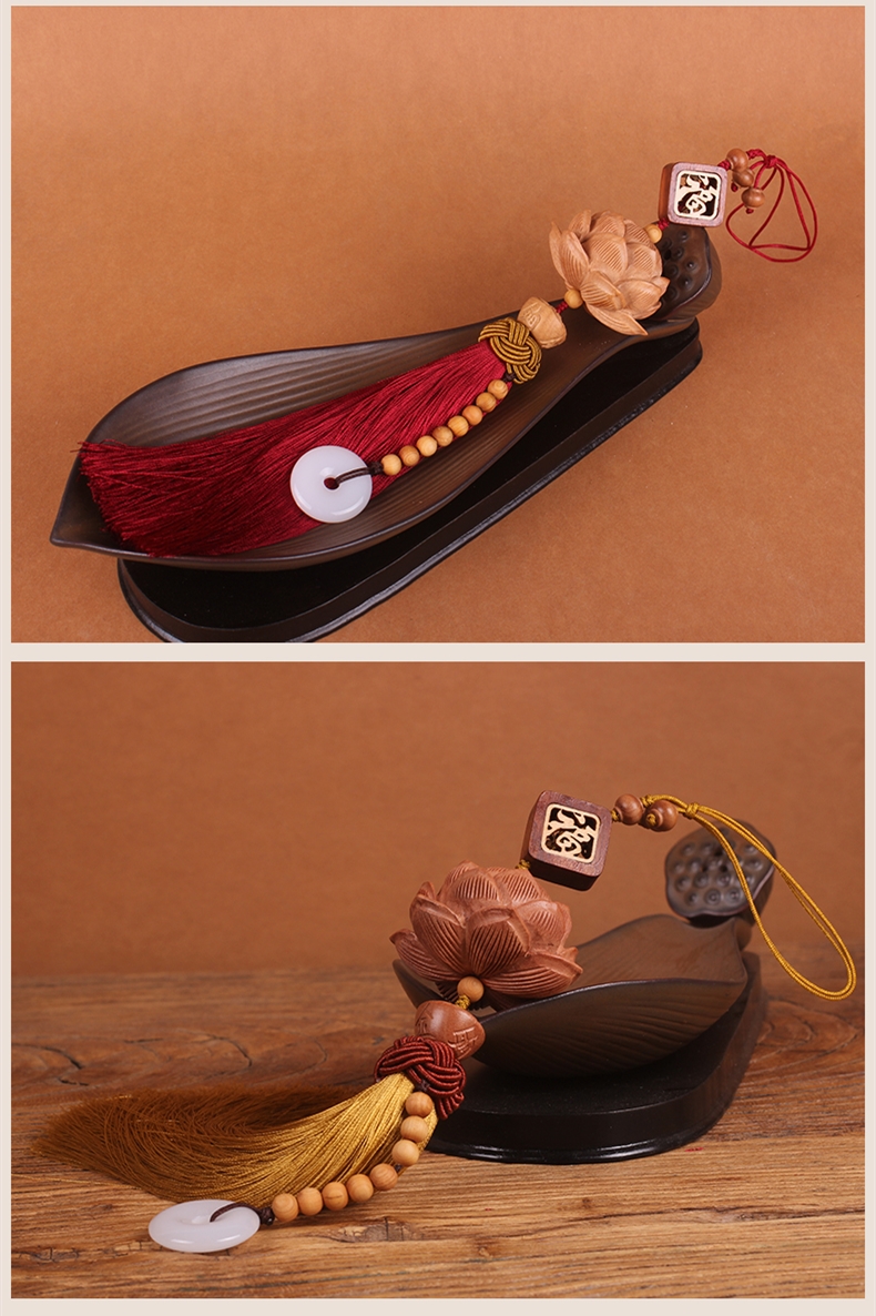灵隐寺同款网红保平安桃木手工雕刻立体莲花好运连连汽车内饰后视镜车挂件详情10