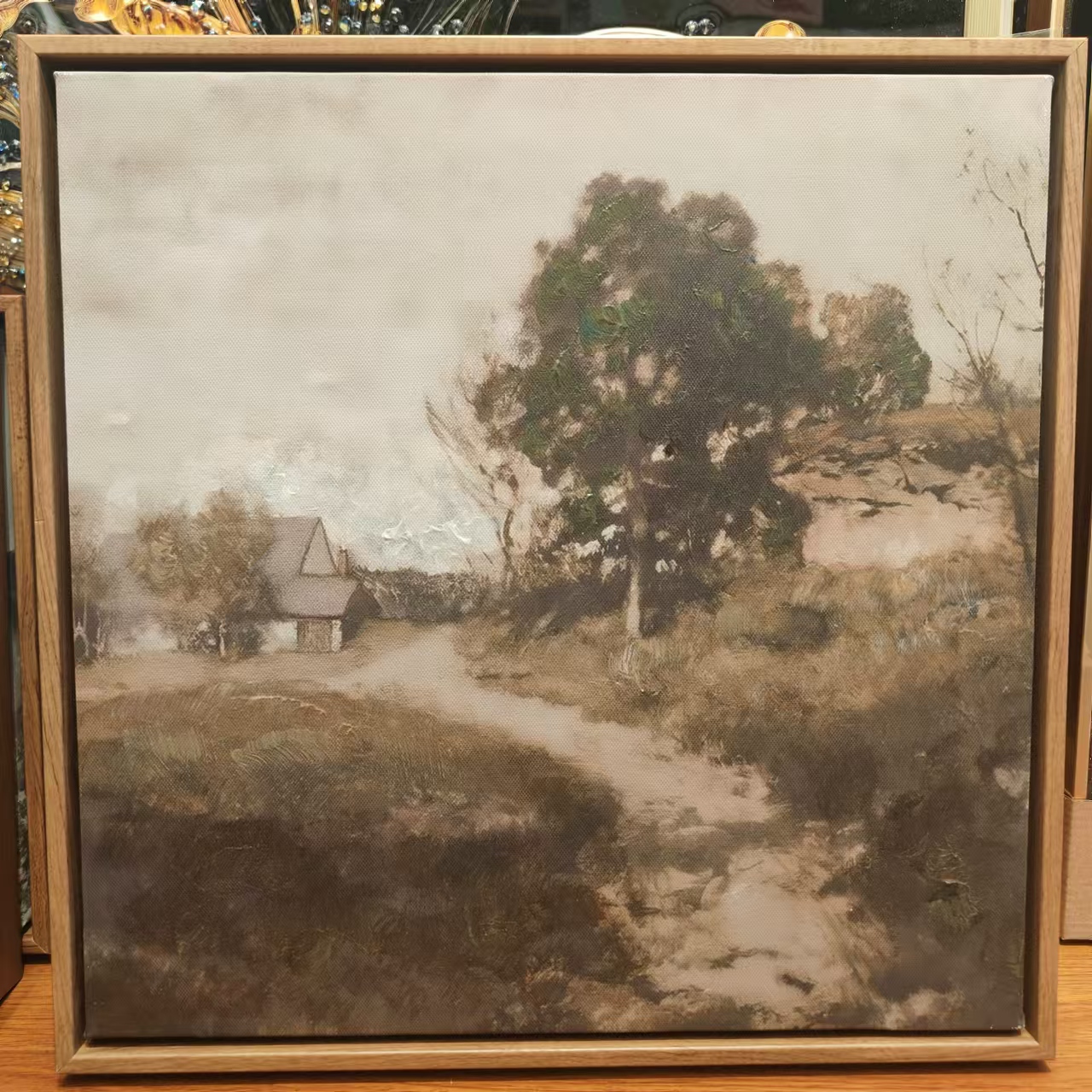 Jiusheng Oil Painting with Wood Grain Frame, 400*400mm, landscape decorative painting, car series decorative painting, square oil painting, flower oil painting with frame, can be customized according to samples, various styles, large quantity discounts, diverse styles