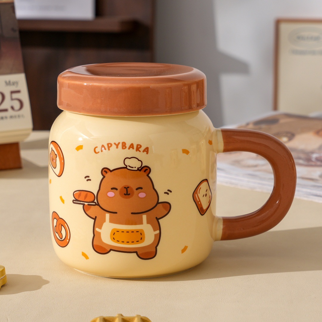 Dust-proof covered cartoon cute bear ceramic cup, high appearance level set, home souvenir gift, office mug, water cup Specification image