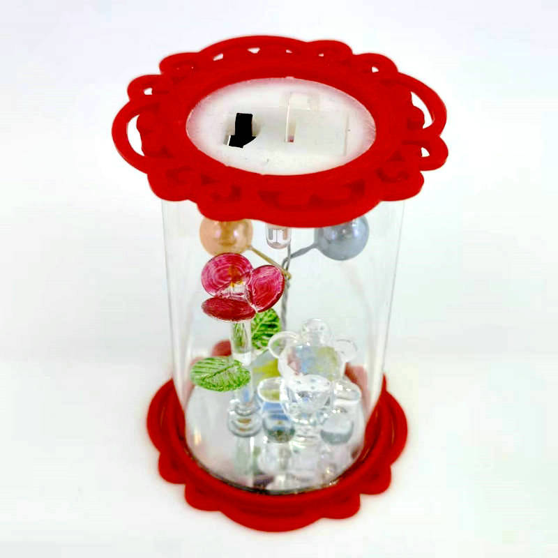 直筒8.5*6.5cm玻璃带灯摆件 金贝达瓷器水晶 7860-3319 拉丝玻璃工艺品摆件产品图