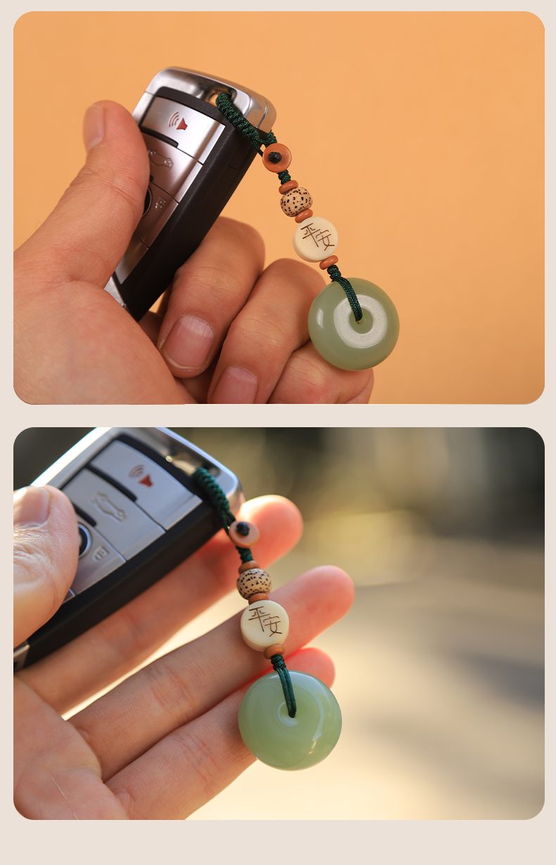 手工编织中国结玉石平安扣菩提果平安路路通车钥匙扣挂件挂饰品汽车用品详情10