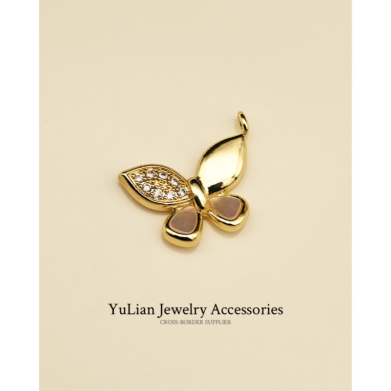 蝴蝶结跨境锆石吊坠铜镀18K金