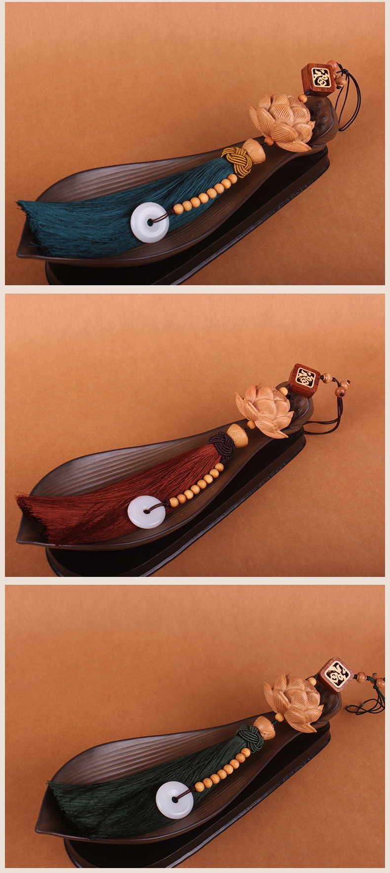 灵隐寺同款网红保平安桃木手工雕刻立体莲花好运连连汽车内饰后视镜车挂件详情9