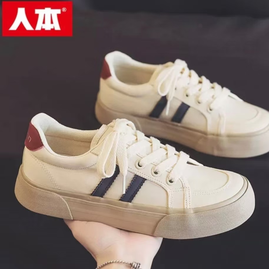  人本2025透气女帆布鞋 黑色经典款+ins潮色（米棕/米黑/米兰） 日常百搭神器