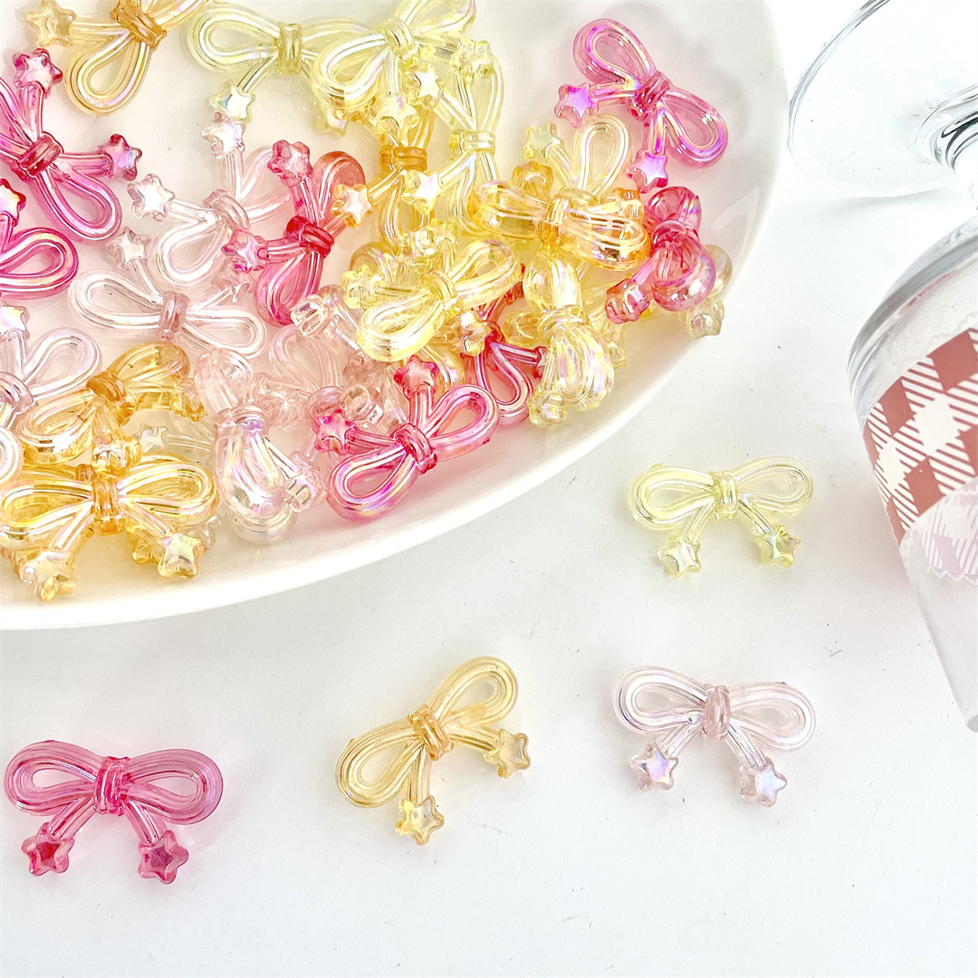 Acrylic transparent AB color-coated meteor tail bow vertical hole beaded DIY mobile phone rope keychain pen string accessories details Picture