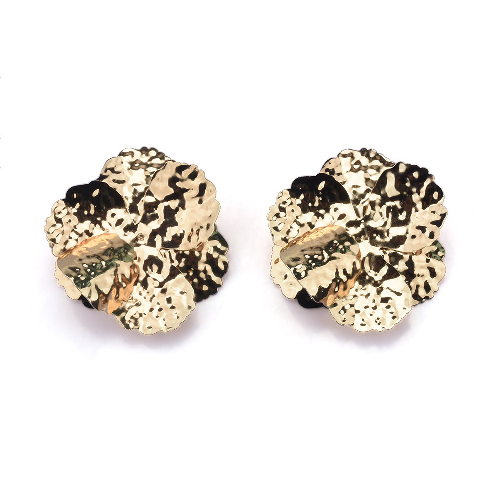 2025新款铁皮花卉耳环欧美夸张耳饰女纹理金属感饰品