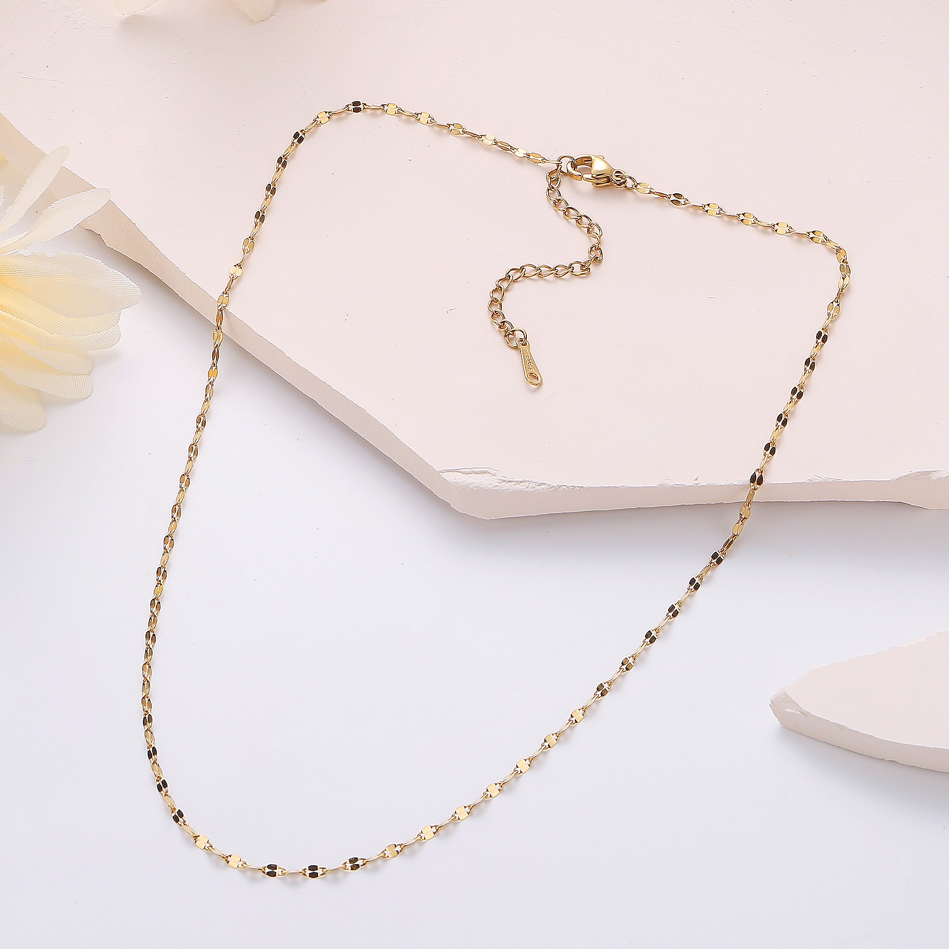 Stainless steel lip chain necklace, collarbone chain, neck chain, vacuum 18K gold fashionable plain chain, cross-border bestseller chain necklace Application Scenario