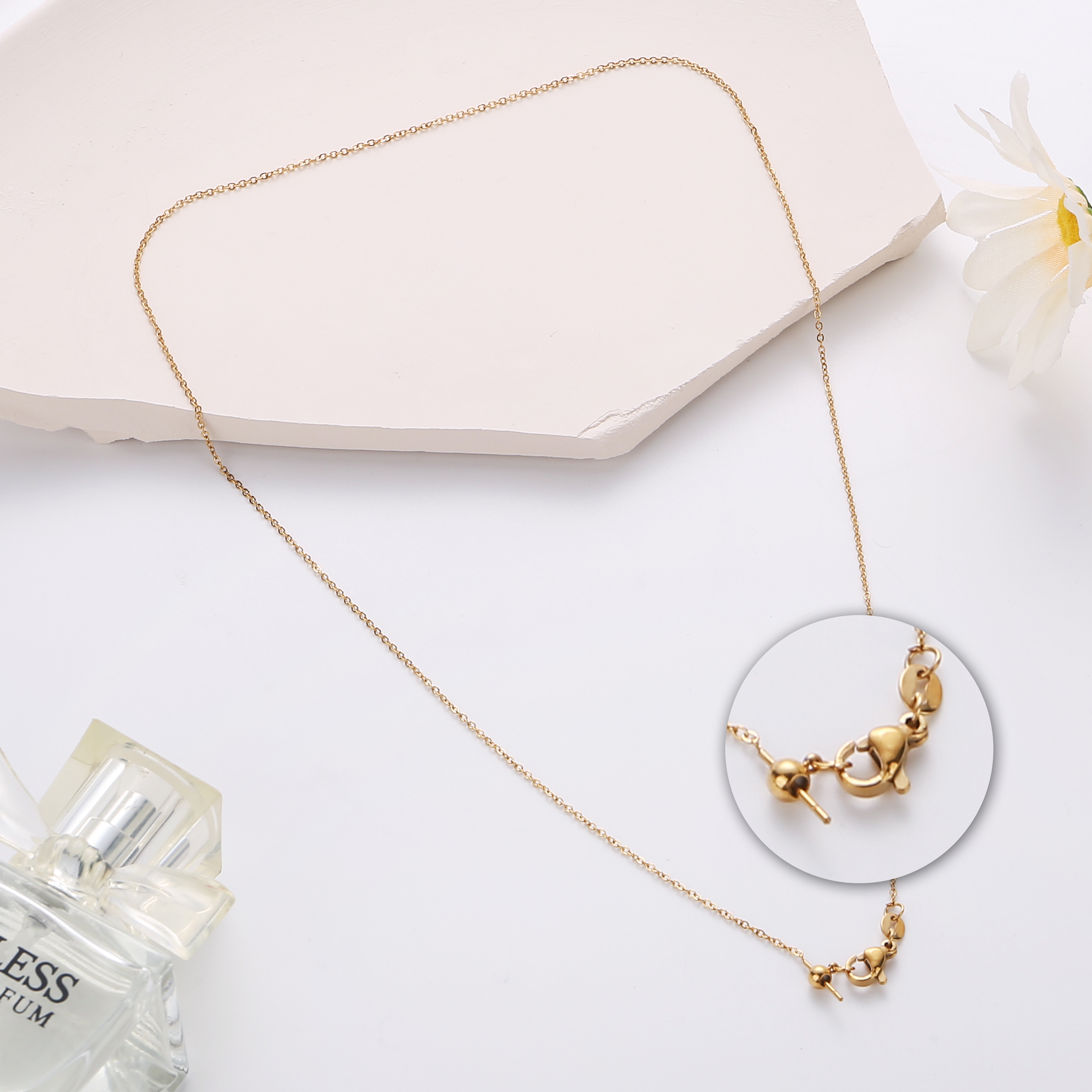 Korean chain S925 K-gold-plated DIY necklace, O-shaped chain, universal pin, adjustable positioning, beaded and collarbone chain details Picture