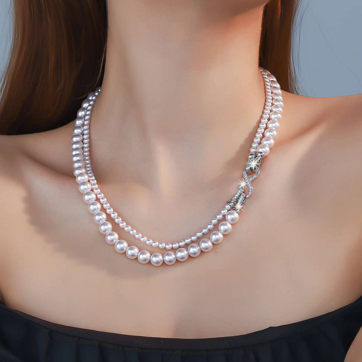 时尚锆石项链项饰精品女款首饰品施家珍珠时尚设计轻奢小众锆石项链