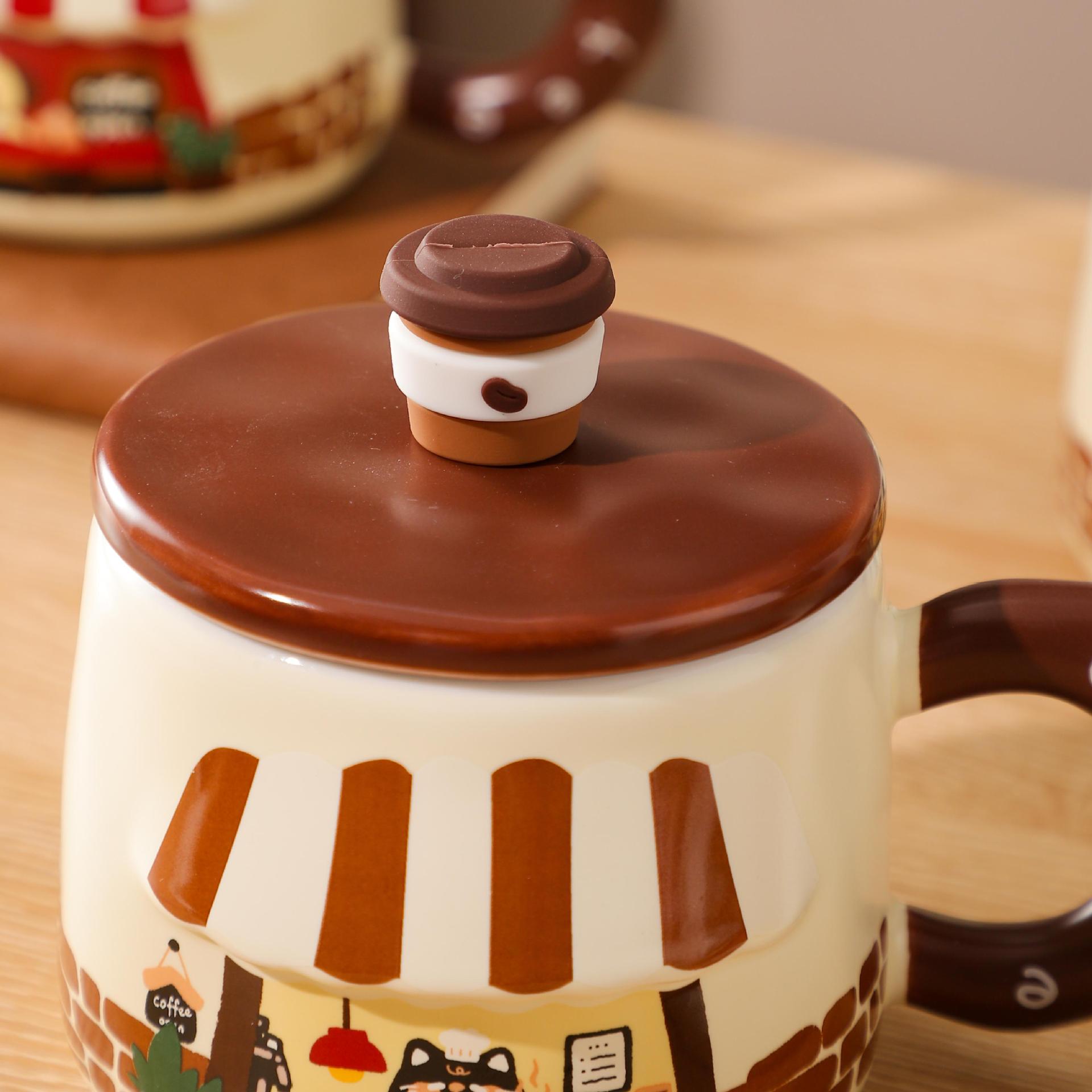 Dust-proof covered cartoon cute bear ceramic cup, high appearance level set, home souvenir gift, office mug pic 7