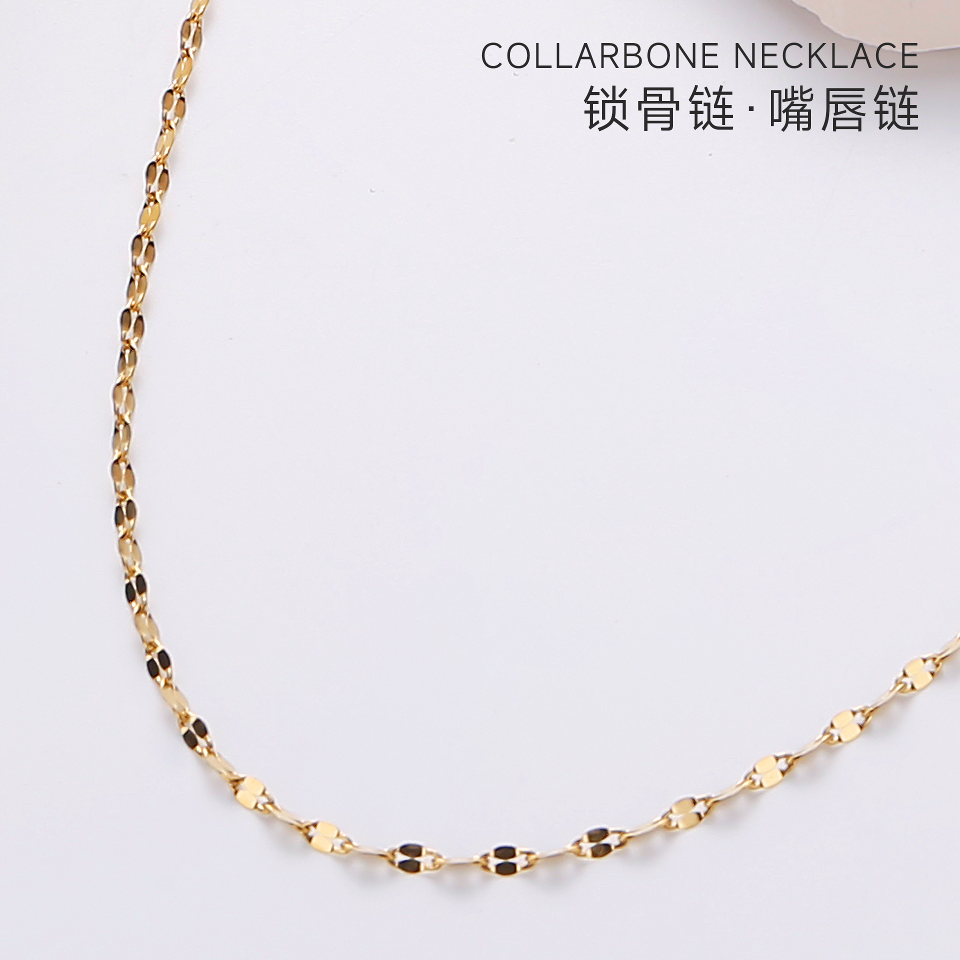 Stainless steel lip chain necklace, collarbone chain, neck chain, vacuum 18K gold fashionable plain chain, cross-border bestseller chain necklace details Picture