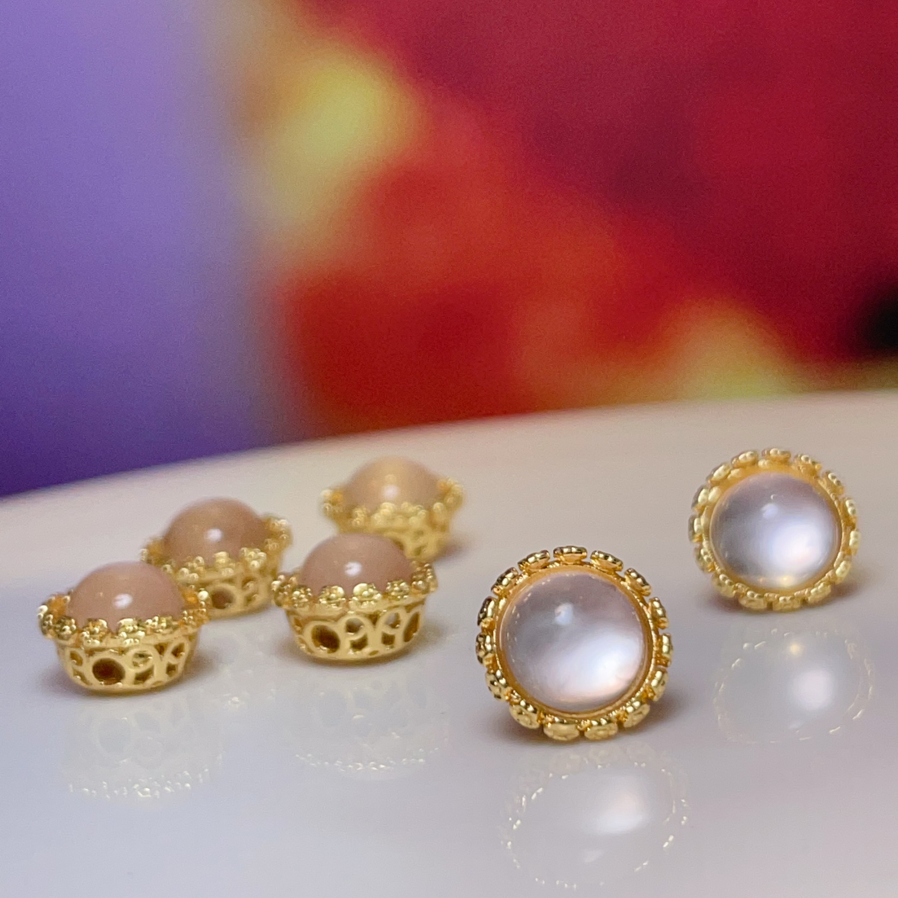 天然粉晶花篮直孔diy饰品配件水晶配件古法沙金配件铜镀真金高保色详情3