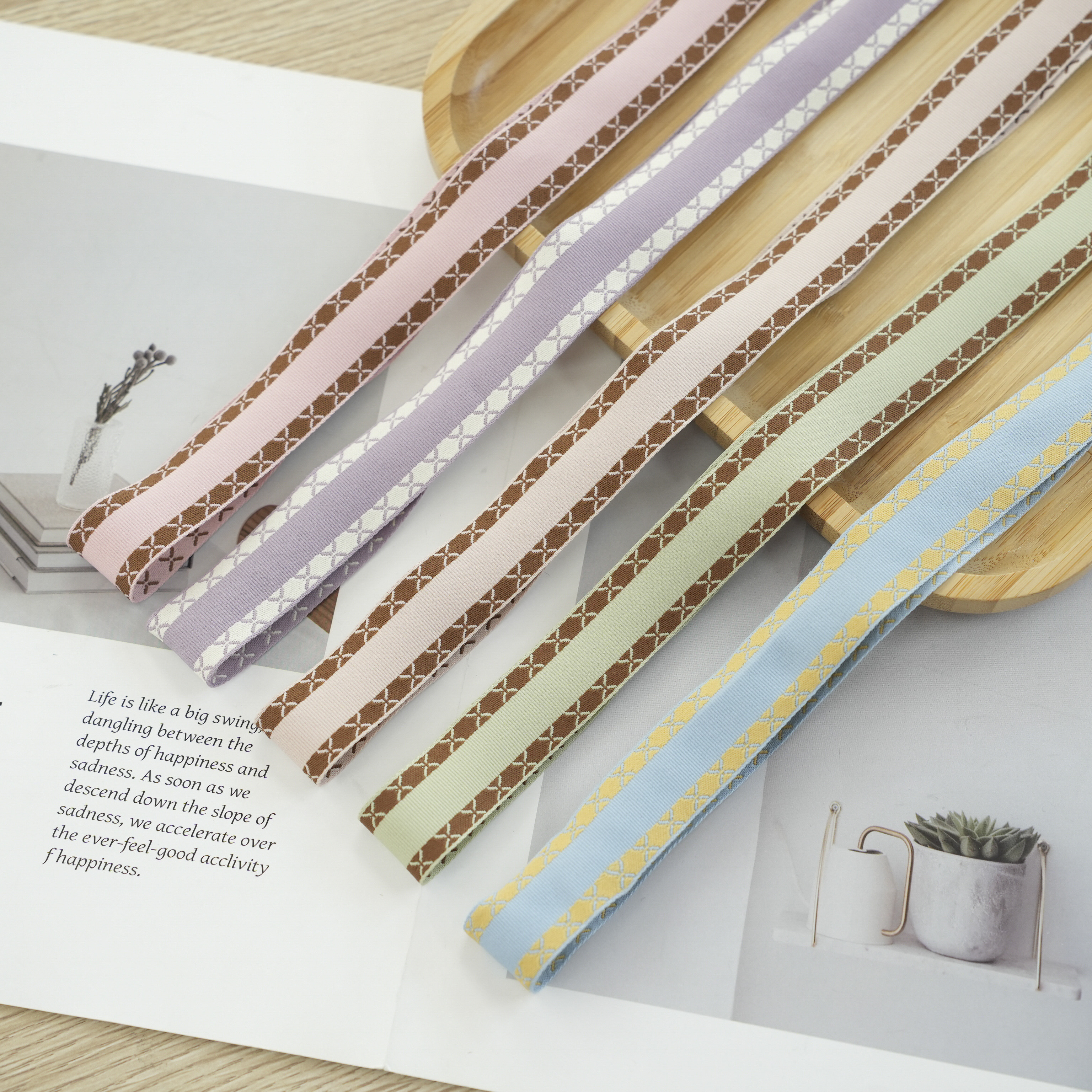 Multi-color jacquard herringbone webbing, DIY decorative clothing, bag accessories, wide webbing handicraft materials details Picture