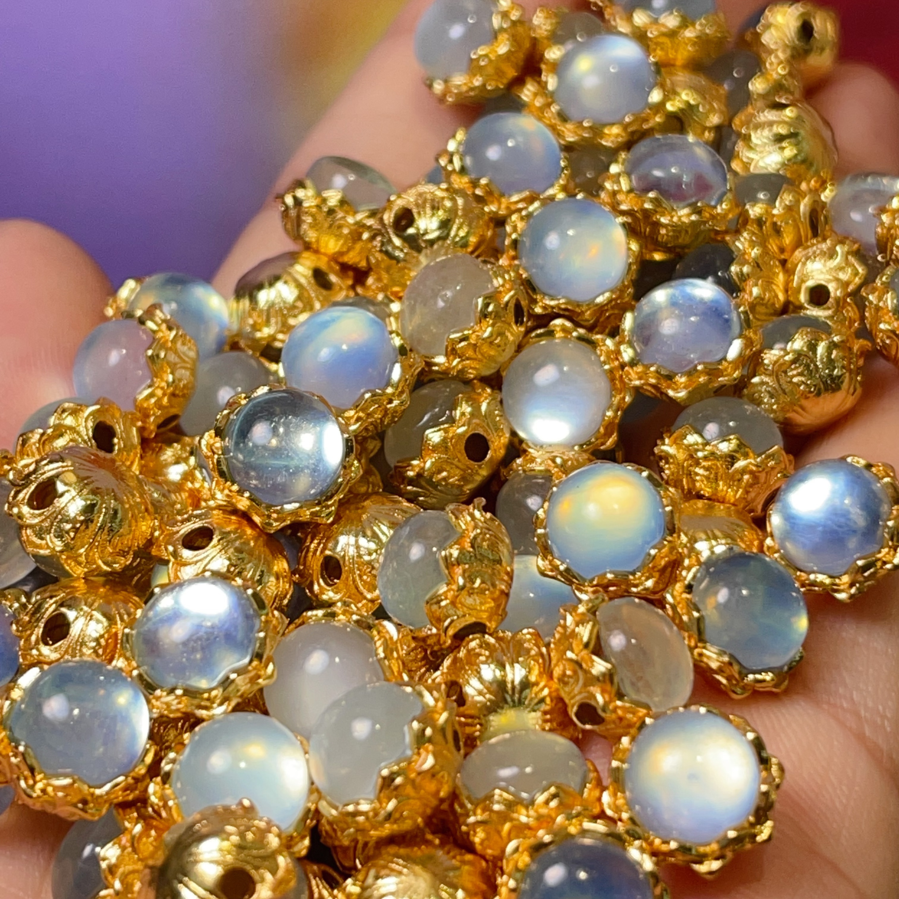 Natural aquamarine six-character maxim diy jewelry accessories Crystal accessories Traditional sand gold accessories copper-plated real gold high color retention pic 4
