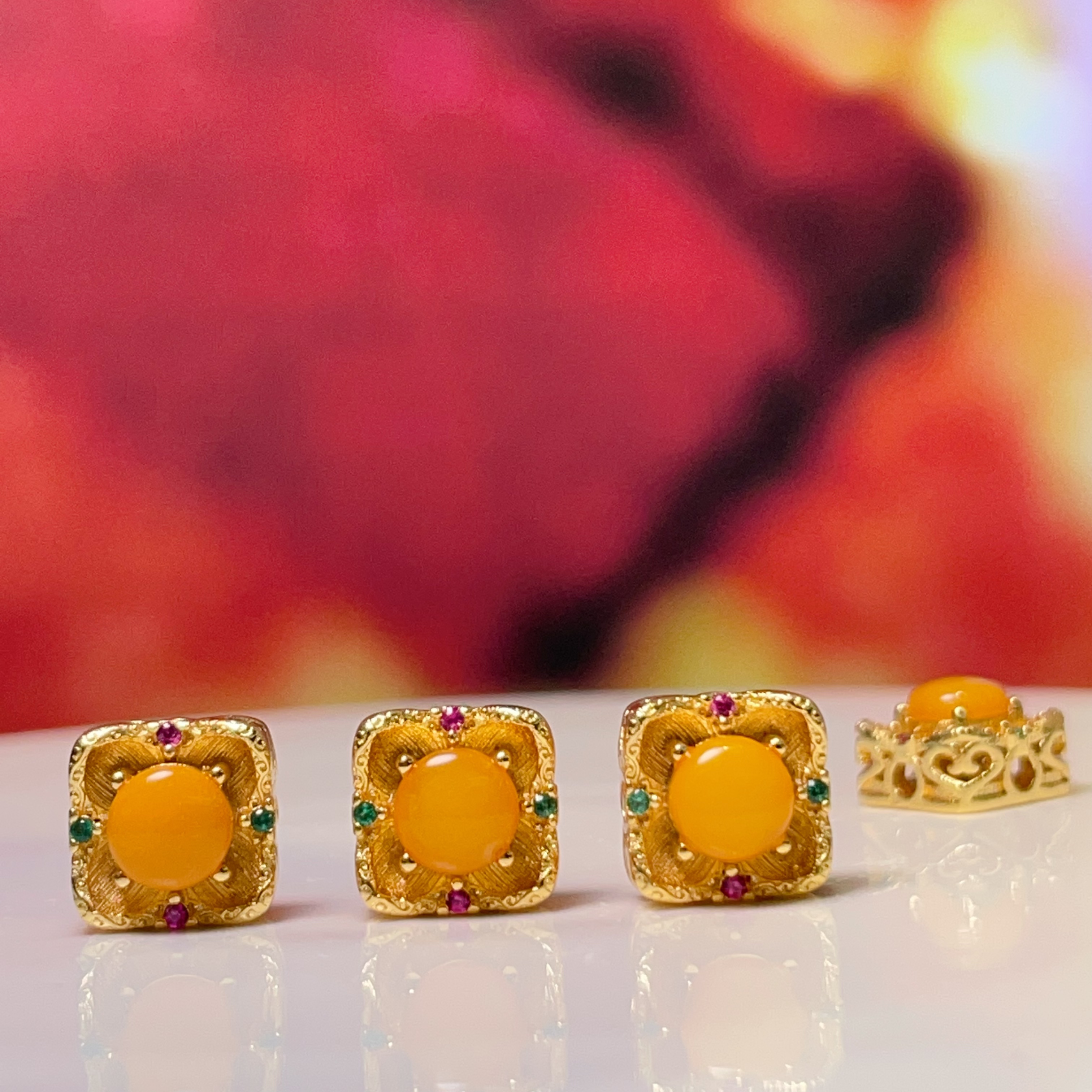 天然蜜蜡方形直孔diy饰品配件水晶配件古法沙金配件铜镀真金高保色详情1