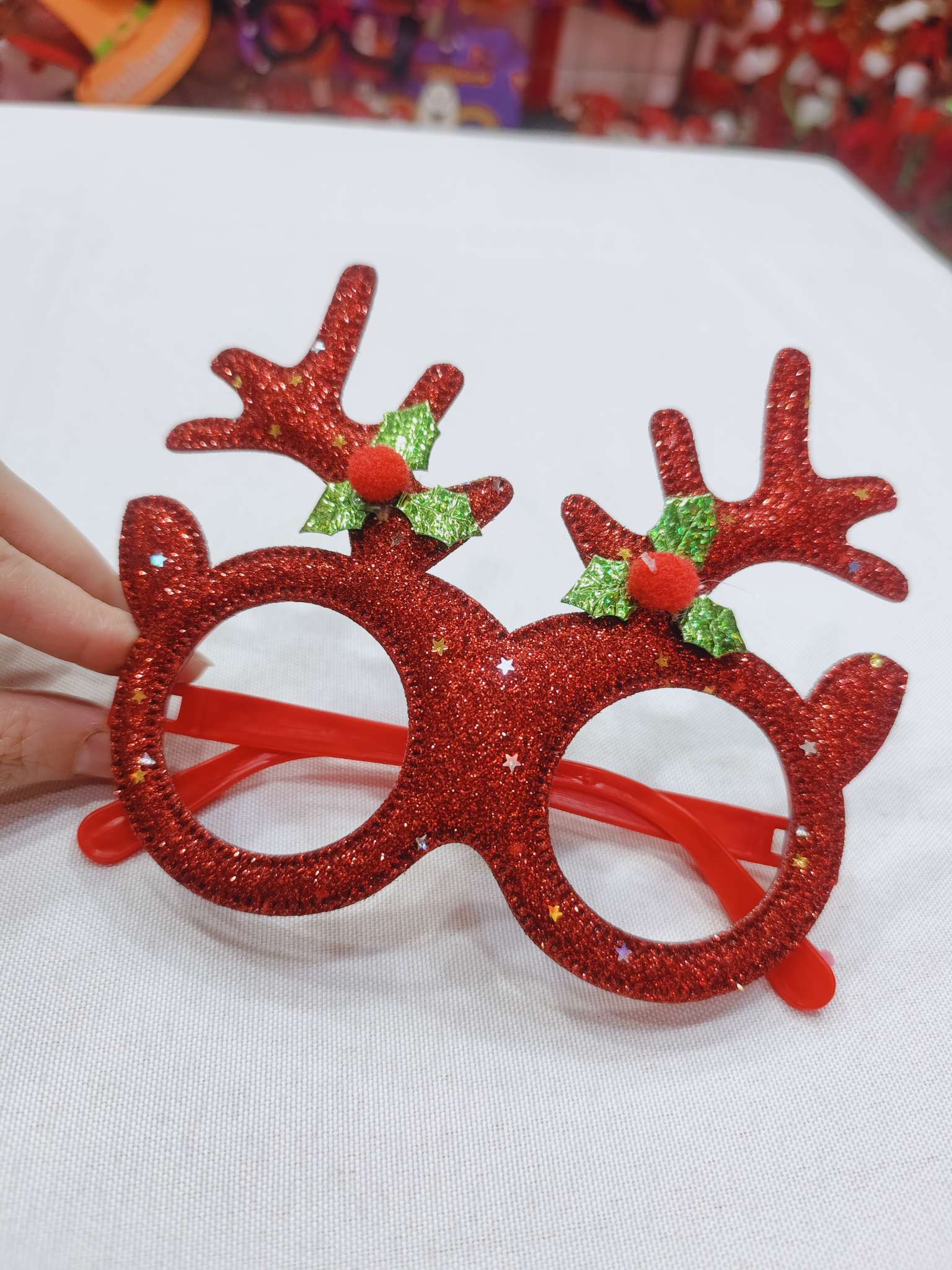 圣诞文化装饰用品圣诞眼镜细粉节日装饰品鹿角眼镜红绿金详情图3