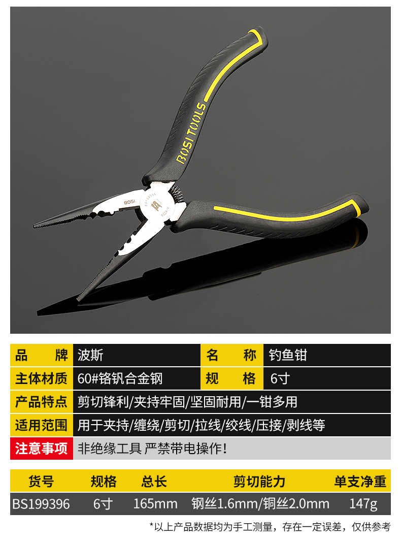 Persian King wire cutters, 6-inch pointed nose cutters, 8-inch electrician diagonal nose cutters, wire breaker cutters, BS199096 King wire cutters, pointed nose cutters, diagonal nose cutters, fishing cutters, chrome-vanadium steel pic 3