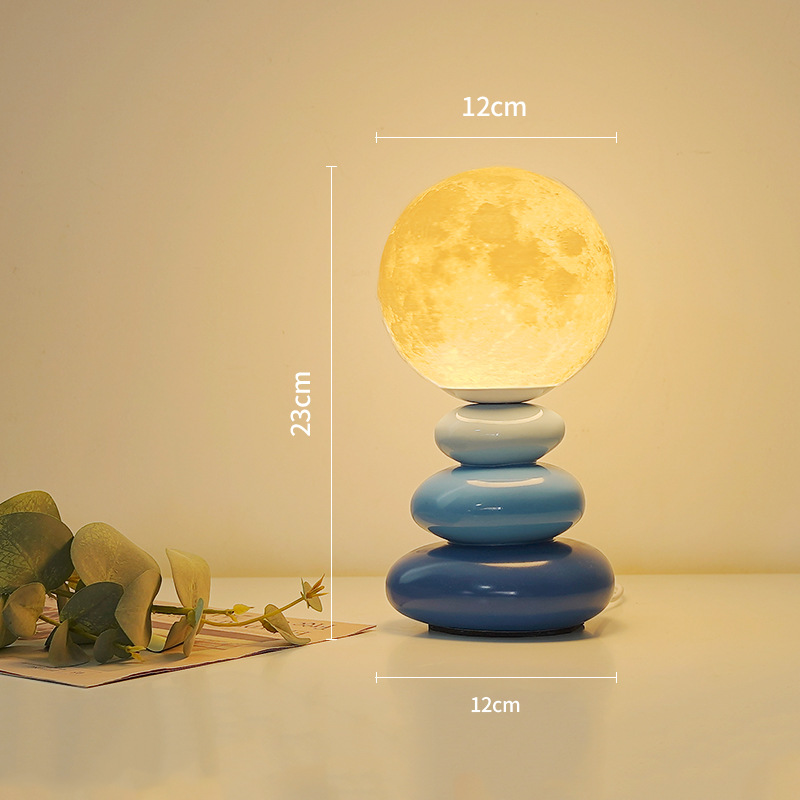 Ceramic table lamp, cream style, high-end bedside lamp, bedroom sleep planet lamp, ambient lamp, decorative night lamp, stacked stone Specification image