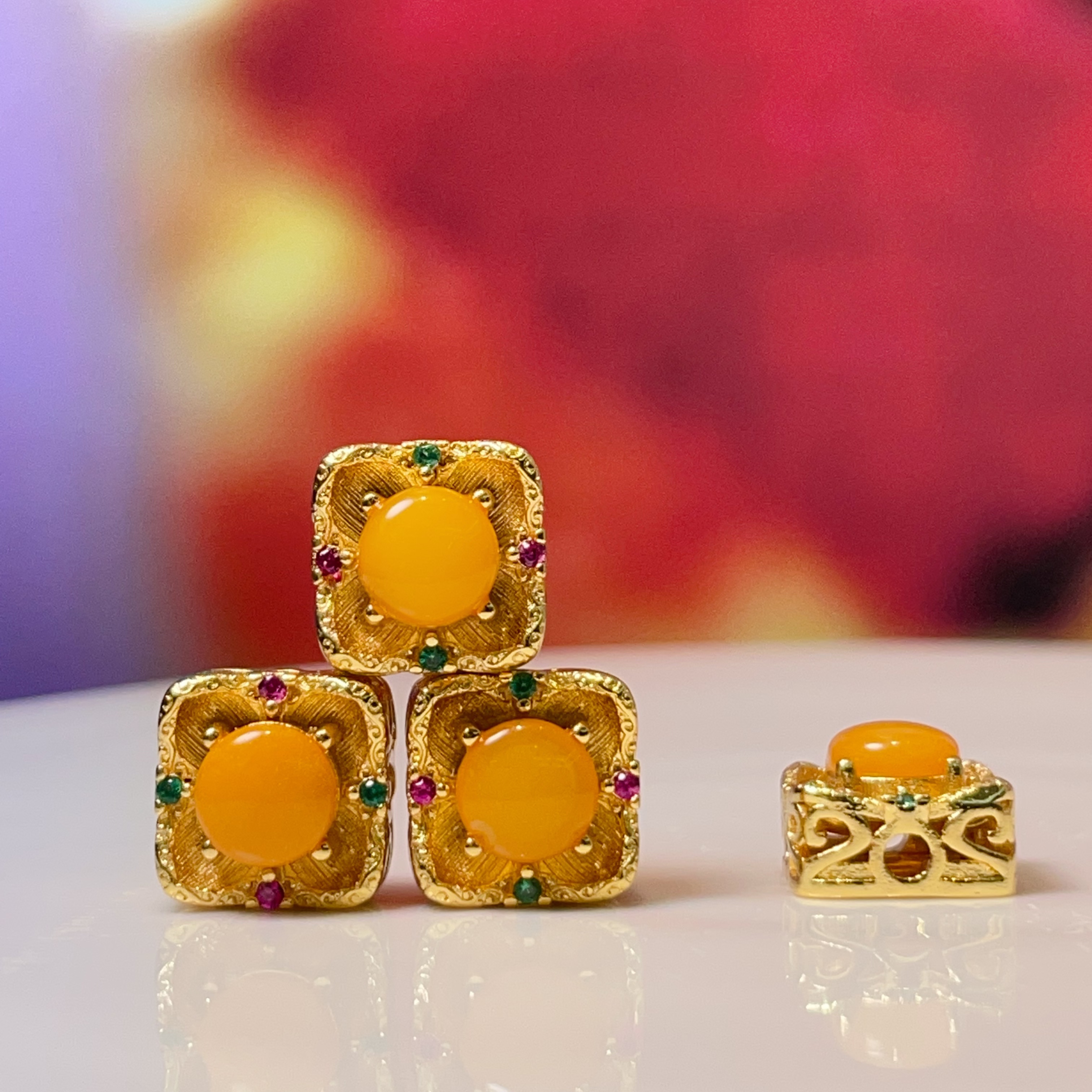 天然蜜蜡方形直孔diy饰品配件水晶配件古法沙金配件铜镀真金高保色详情2