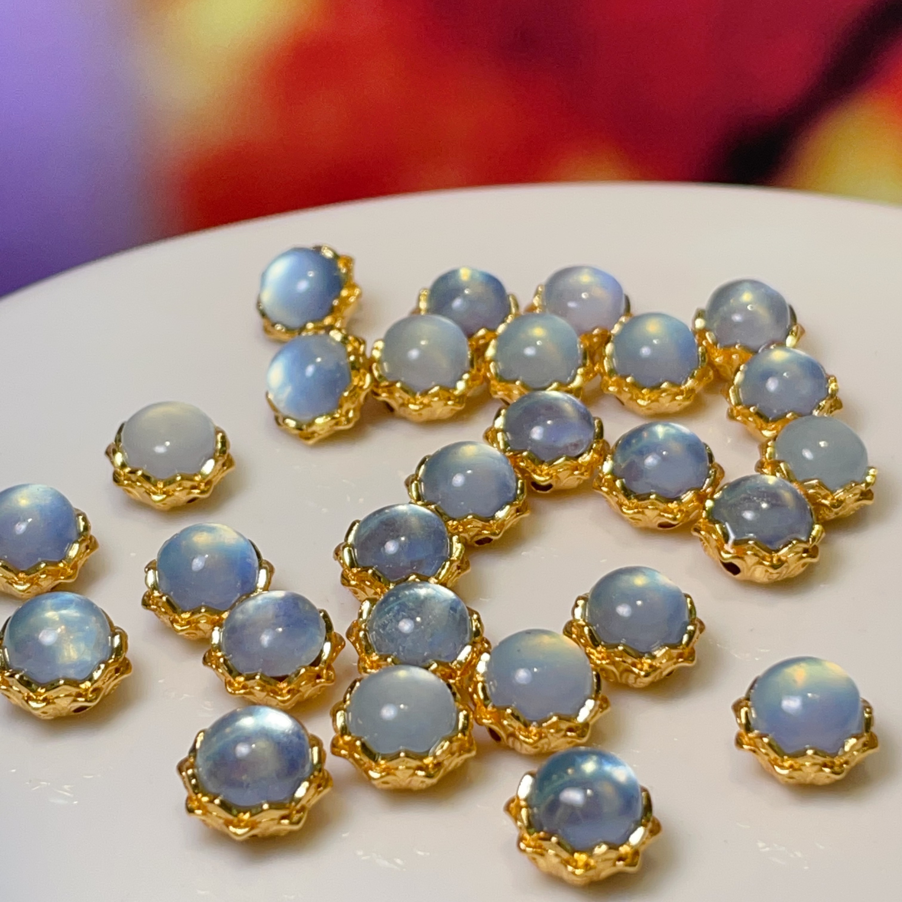 Natural aquamarine six-character maxim diy jewelry accessories Crystal accessories Traditional sand gold accessories copper-plated real gold high color retention pic 2