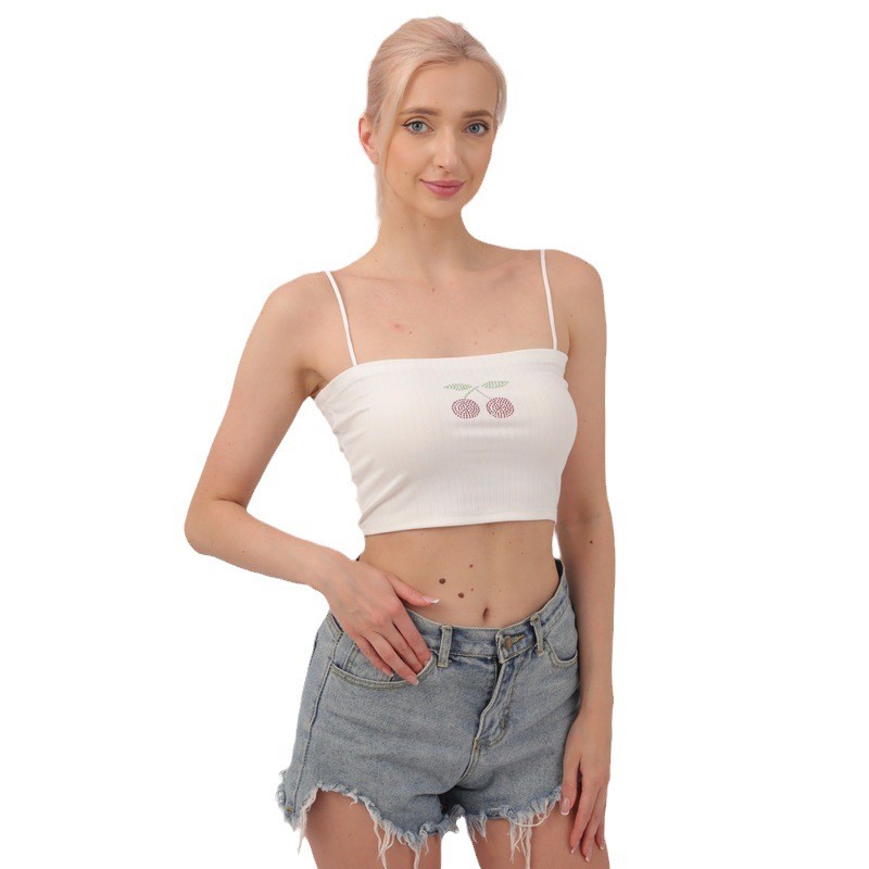 工厂现货  欧美跨境现货批发小吊带背心女内搭无袖纯欲抹胸上衣打底烫钻美背夏季背心女吊带女士吊带吊带夏季背心详情图3