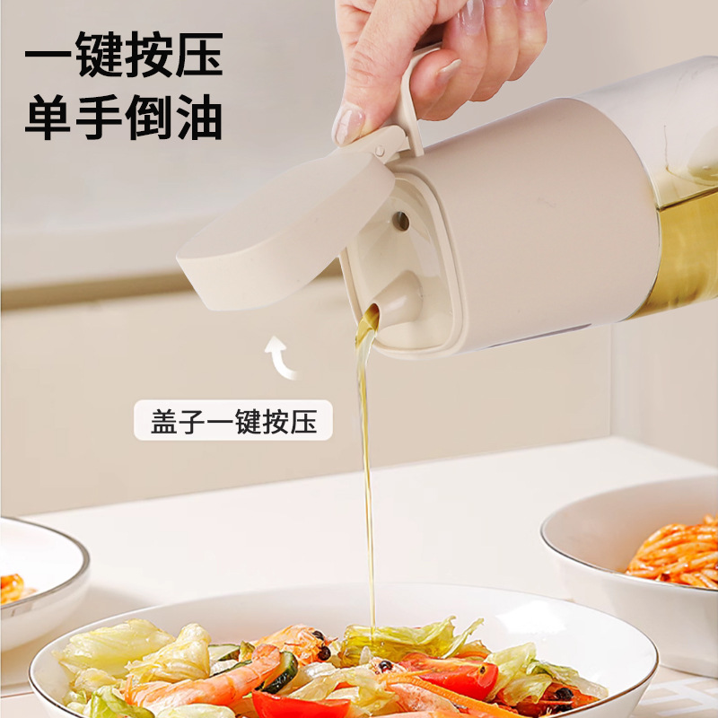 X111-3827 Plastic light luxury glass oil pot 550ML round glass oil pot seasoning bottle can kitchen glass bottle glass oil pot detail image 13