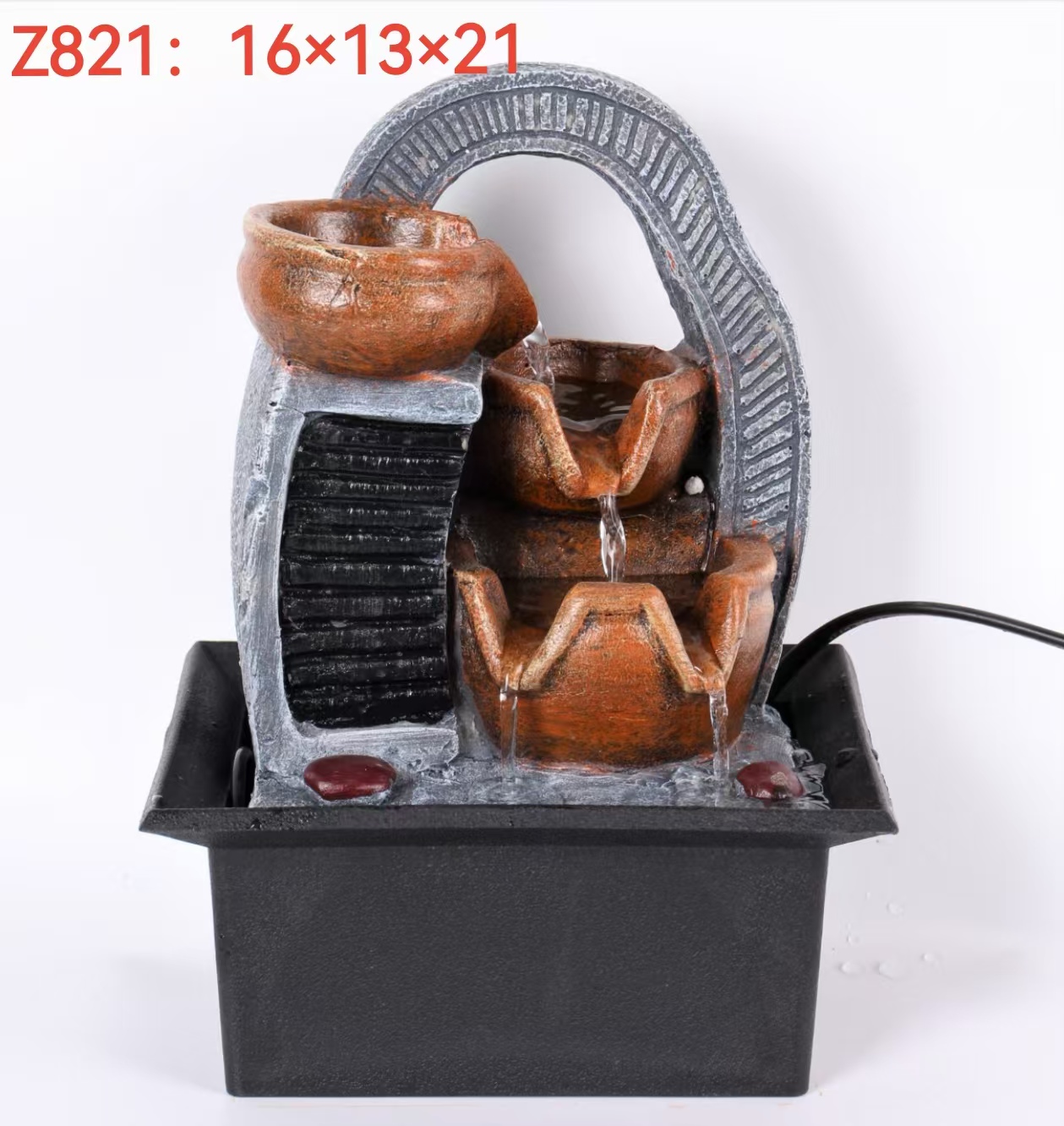 欧式简约小型树脂假山流水喷泉桌面摆件微景观装饰创意小礼品