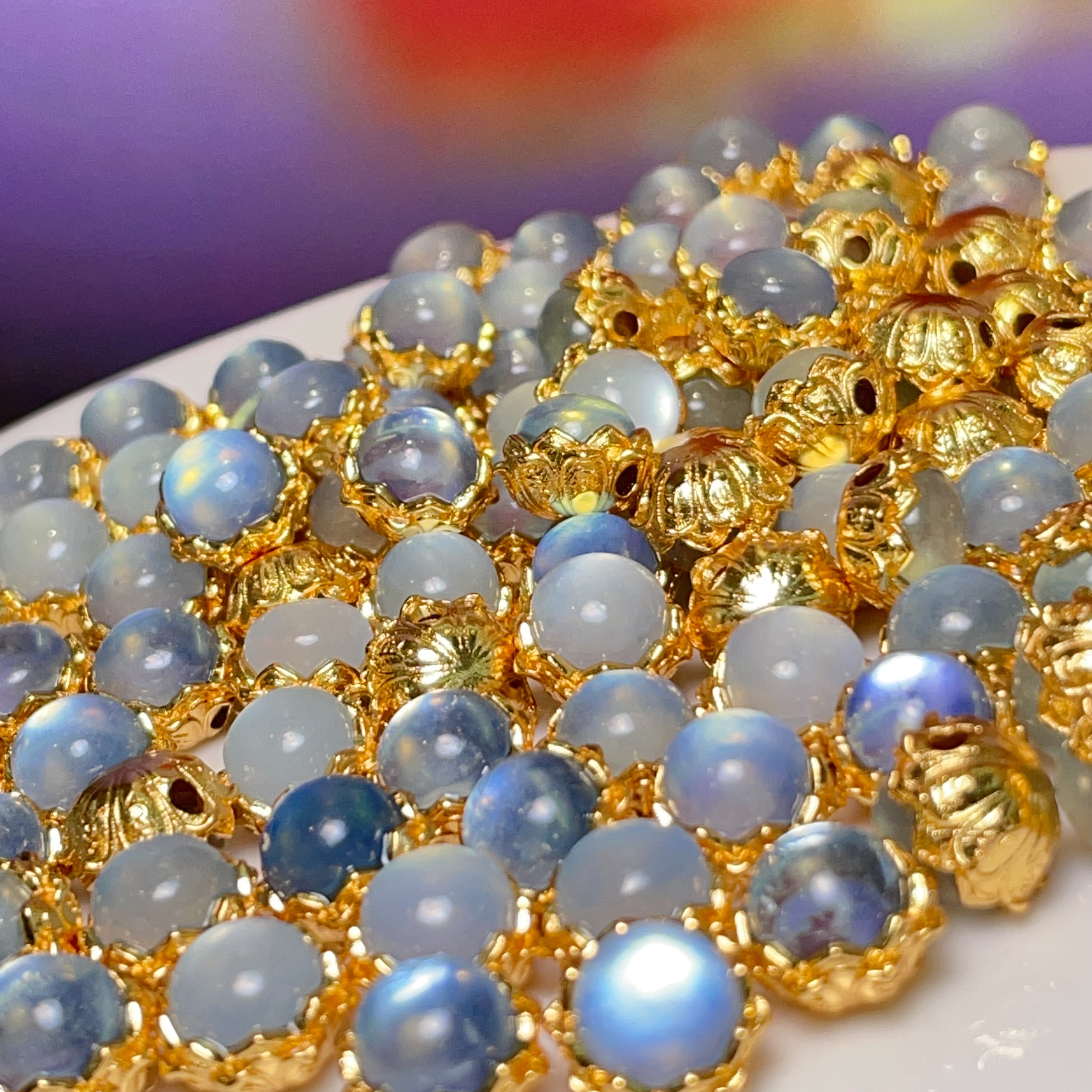 Natural aquamarine six-character maxim diy jewelry accessories Crystal accessories Traditional sand gold accessories copper-plated real gold high color retention pic 5