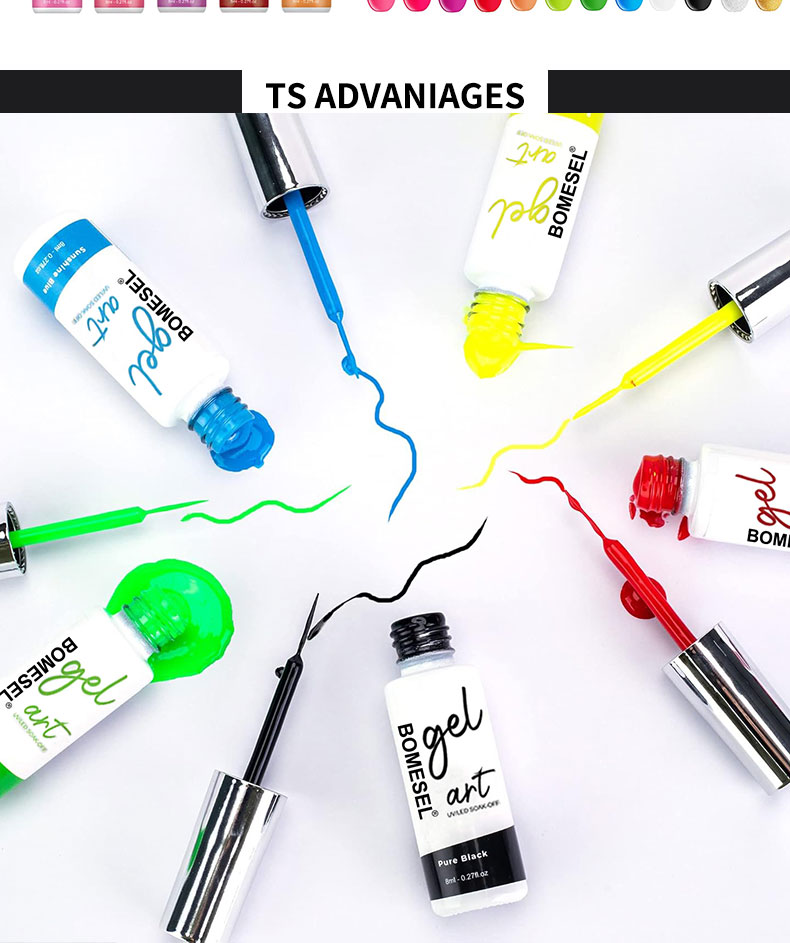 Cross-border nail art metal string glue, high-density outlining and painting glue, twelve-color phototherapy glue, nail polish glue, environmentally friendly and long-lasting pic 6