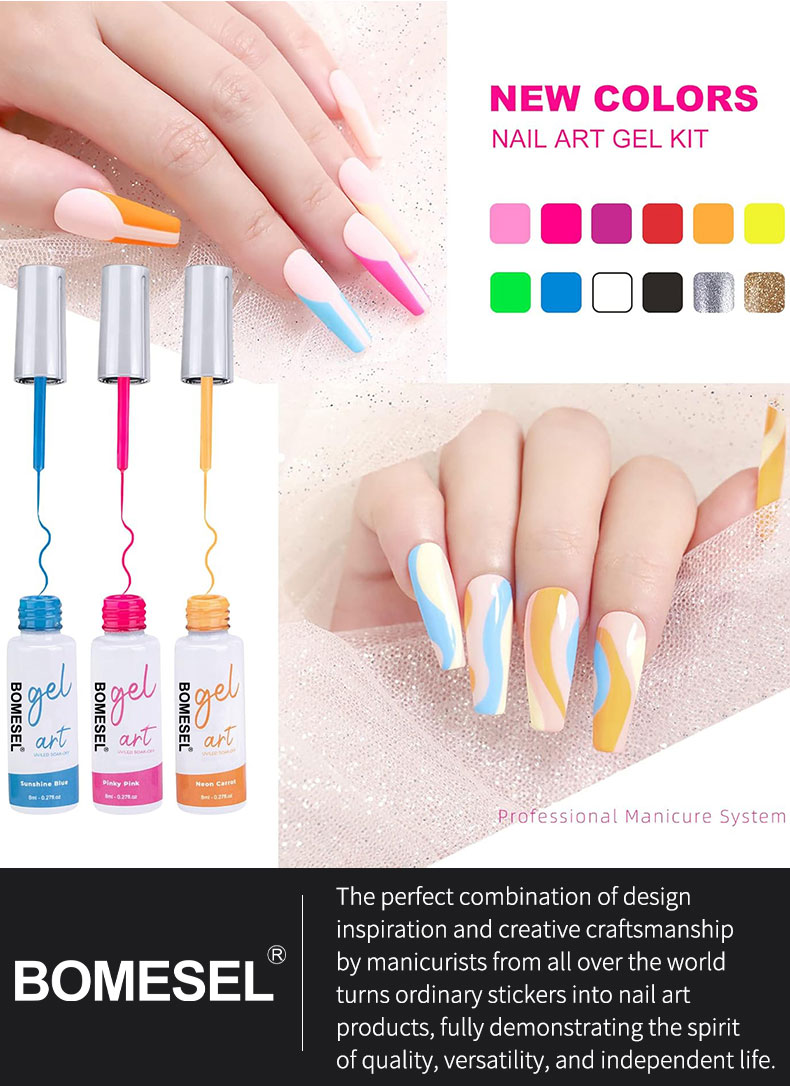 Cross-border nail art metal string glue, high-density outlining and painting glue, twelve-color phototherapy glue, nail polish glue, environmentally friendly and long-lasting pic 2