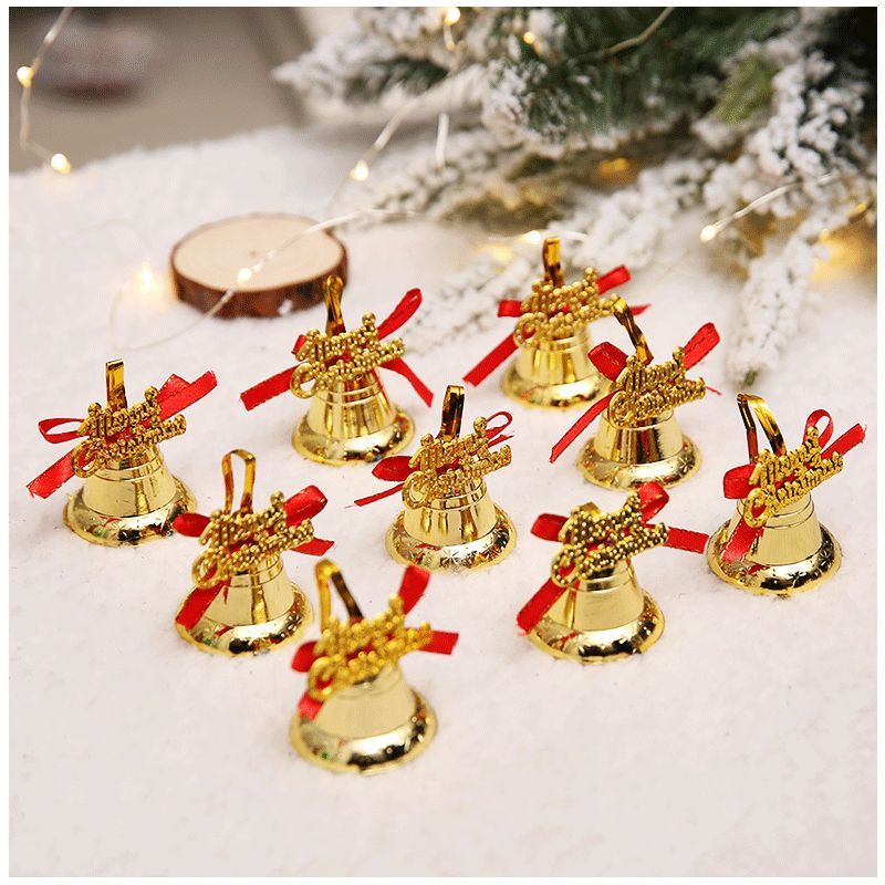 Christmas decorations, store and shopping mall decoration, Christmas tree accessories, small pendants, golden bell small pendants, 9 sets Specification image