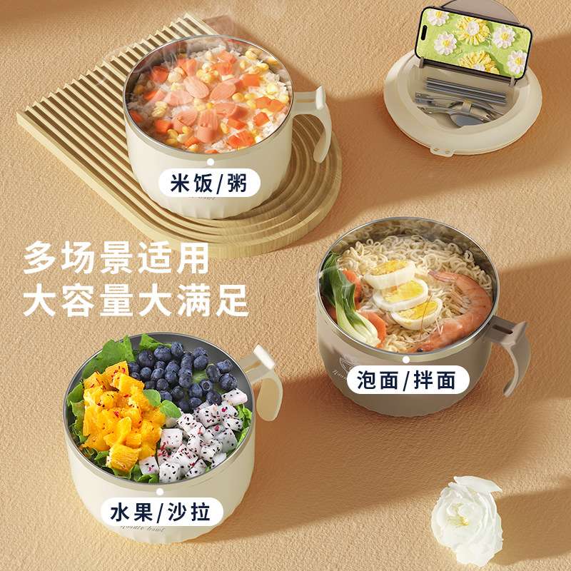P28-W-9001 304 stainless steel instant noodle bowl with lid lunch box, water-draining bento box details Picture