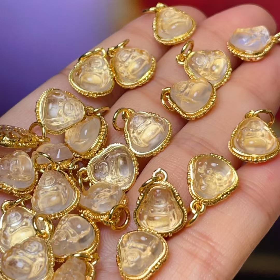 Water foam Jade Buddha Dripper diy jewelry accessories, crystal accessories, ancient method sand gold accessories, copper-plated real gold, high color retention Specification image